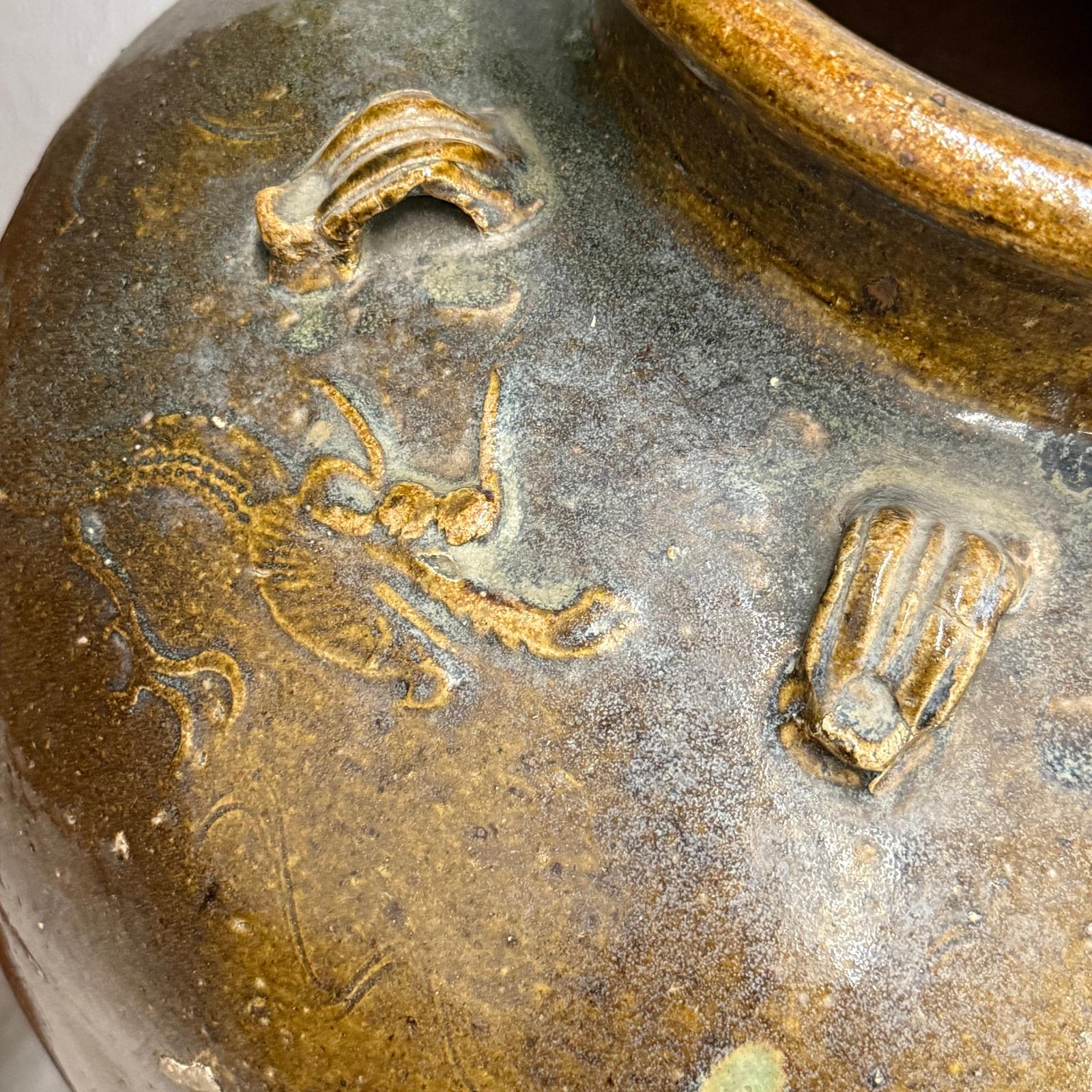 Brown Yellow Storage Water Jar Vessel with Small Handles - FEA Home