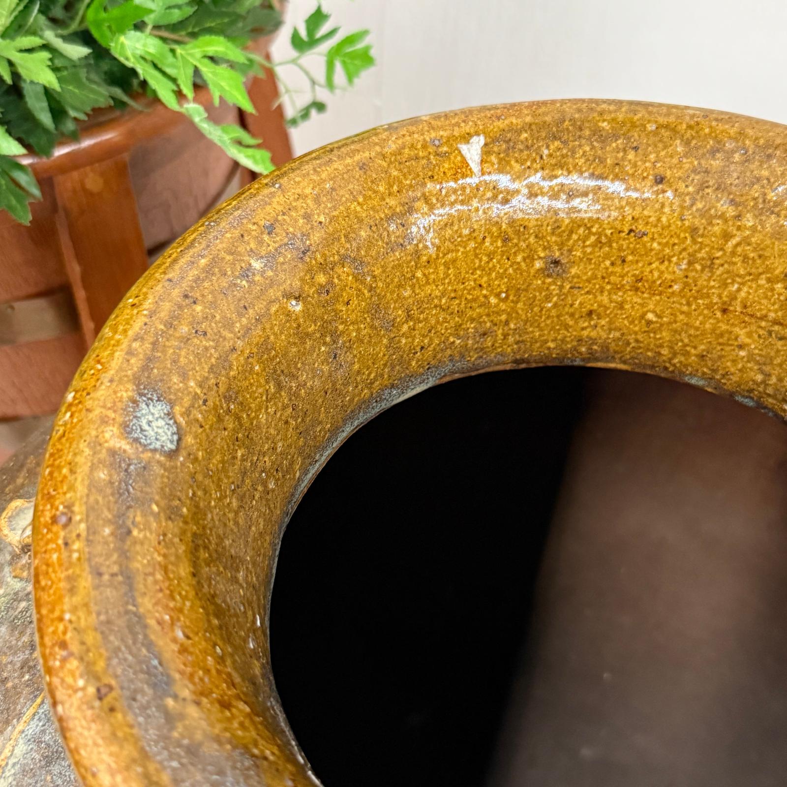 Brown Yellow Storage Water Jar Vessel with Small Handles - FEA Home