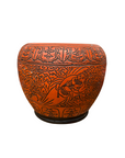 Burnt Orange Cinnabar Hibachi with Hand-Carved Designs - FEA Home