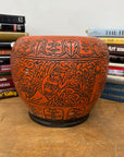 Burnt Orange Cinnabar Hibachi with Hand-Carved Designs - FEA Home