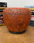 Burnt Orange Cinnabar Hibachi with Hand-Carved Designs - FEA Home