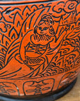 Burnt Orange Cinnabar Hibachi with Hand-Carved Designs - FEA Home