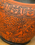 Burnt Orange Cinnabar Hibachi with Hand-Carved Designs - FEA Home