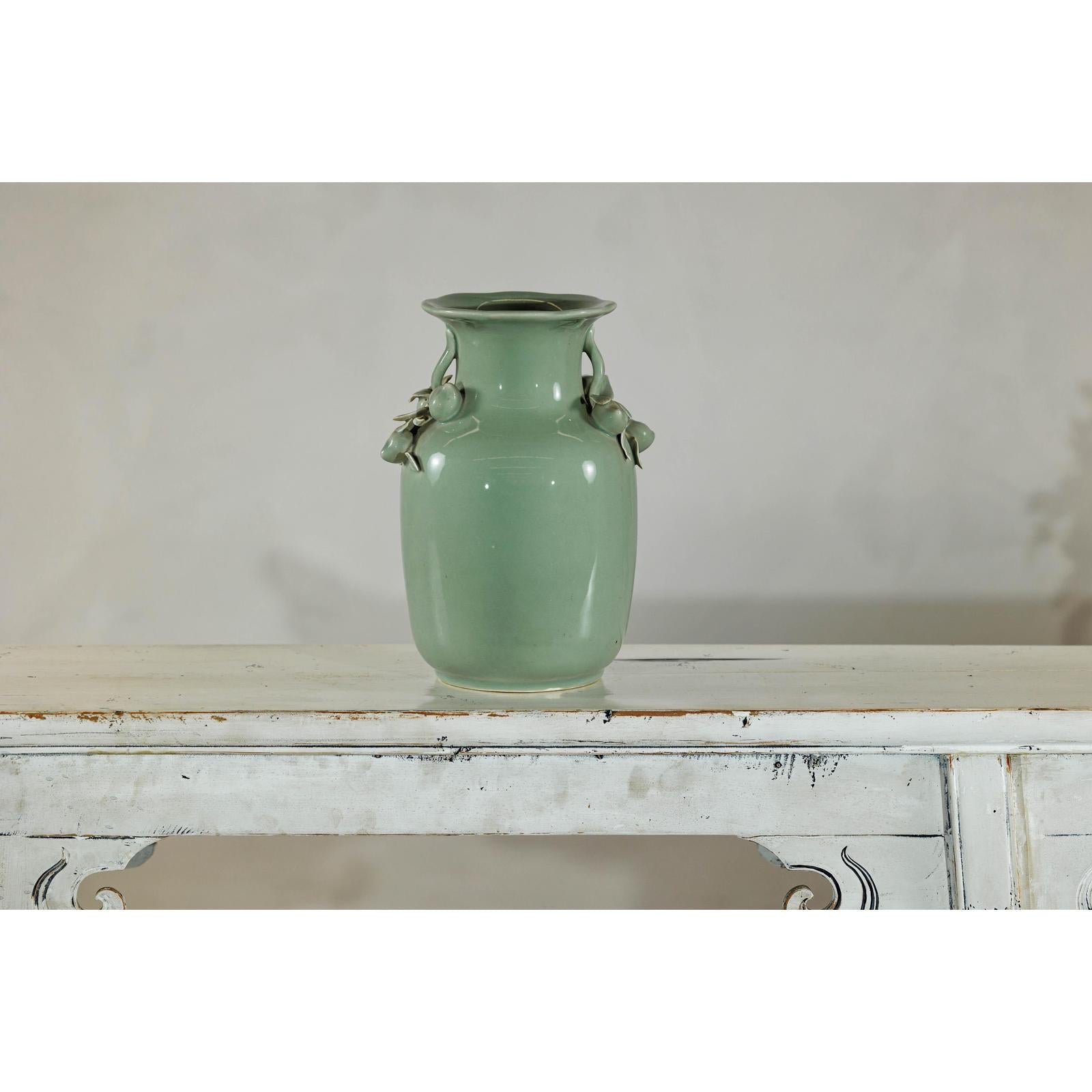 Celadon Glazed Vase with Applied Fruit and Foliate Decoration, Scalloped Rim-11. Asian &amp; Chinese Furniture, Art, Antiques, Vintage Home Décor for sale at FEA Home