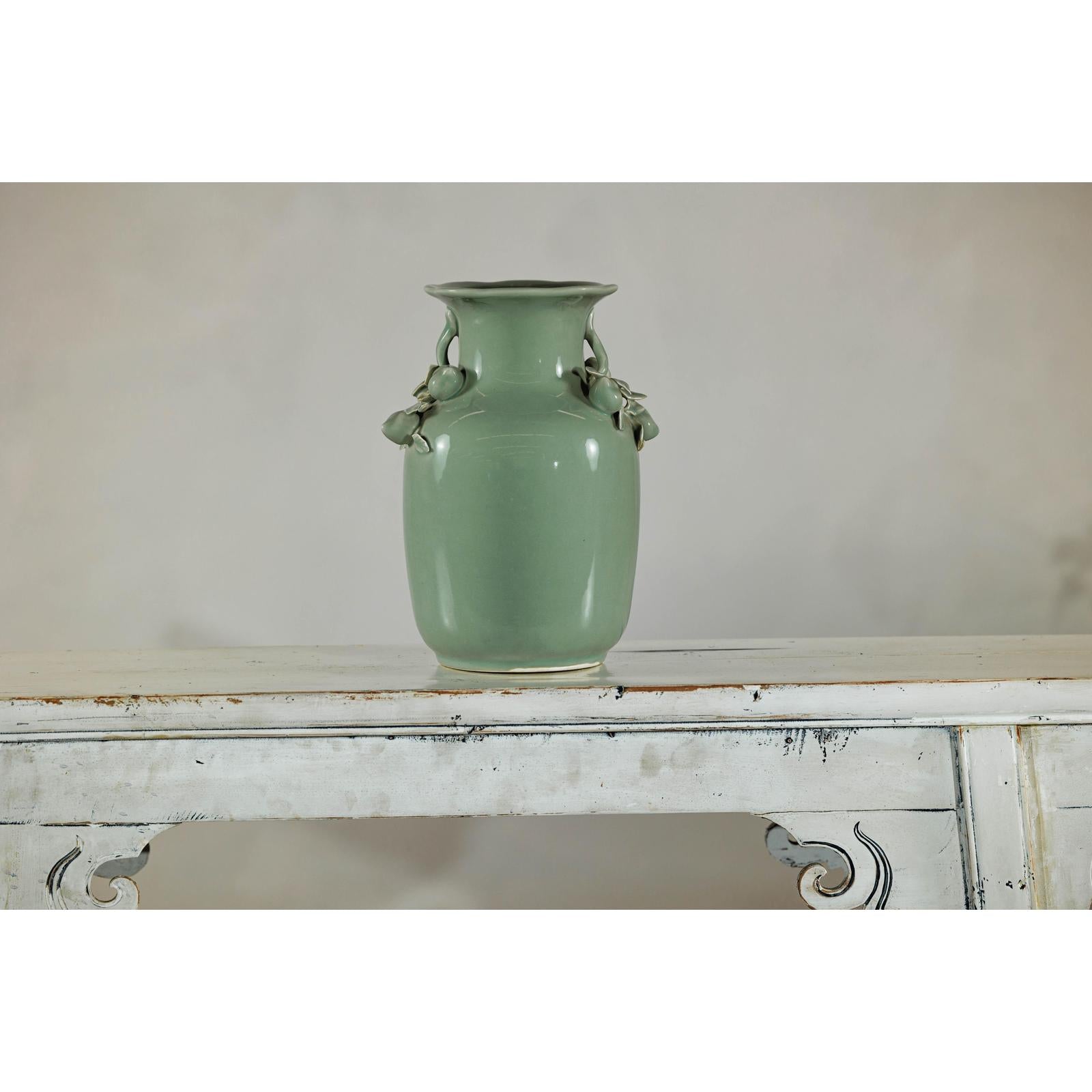 Celadon Glazed Vase with Applied Fruit and Foliate Decoration, Scalloped Rim-13. Asian &amp; Chinese Furniture, Art, Antiques, Vintage Home Décor for sale at FEA Home