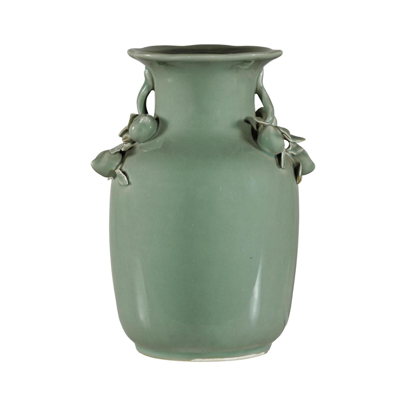 Celadon Glazed Vase with Applied Fruit and Foliate Decoration, Scalloped Rim-16. Asian &amp; Chinese Furniture, Art, Antiques, Vintage Home Décor for sale at FEA Home