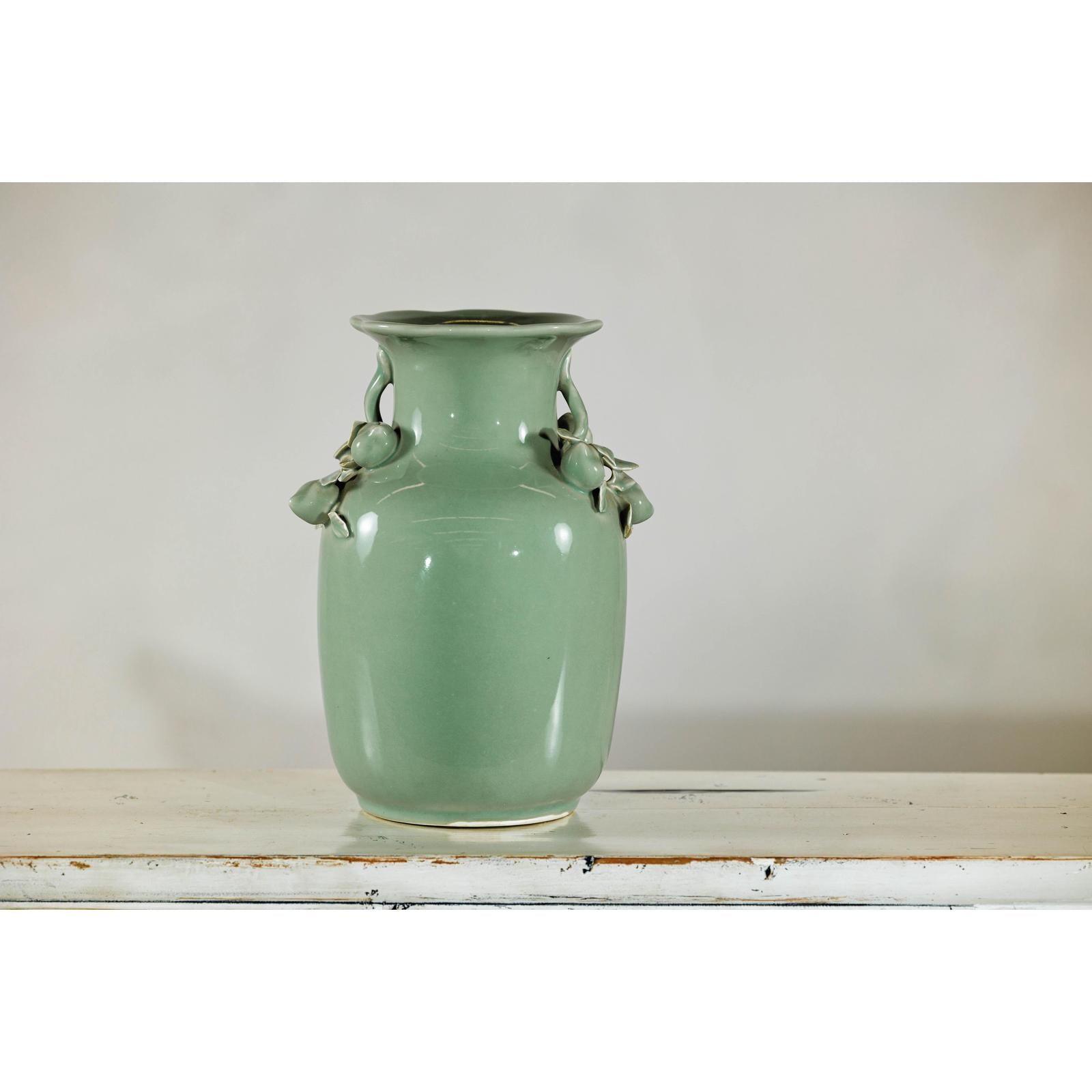 Celadon Glazed Vase with Applied Fruit and Foliate Decoration, Scalloped Rim-6. Asian &amp; Chinese Furniture, Art, Antiques, Vintage Home Décor for sale at FEA Home