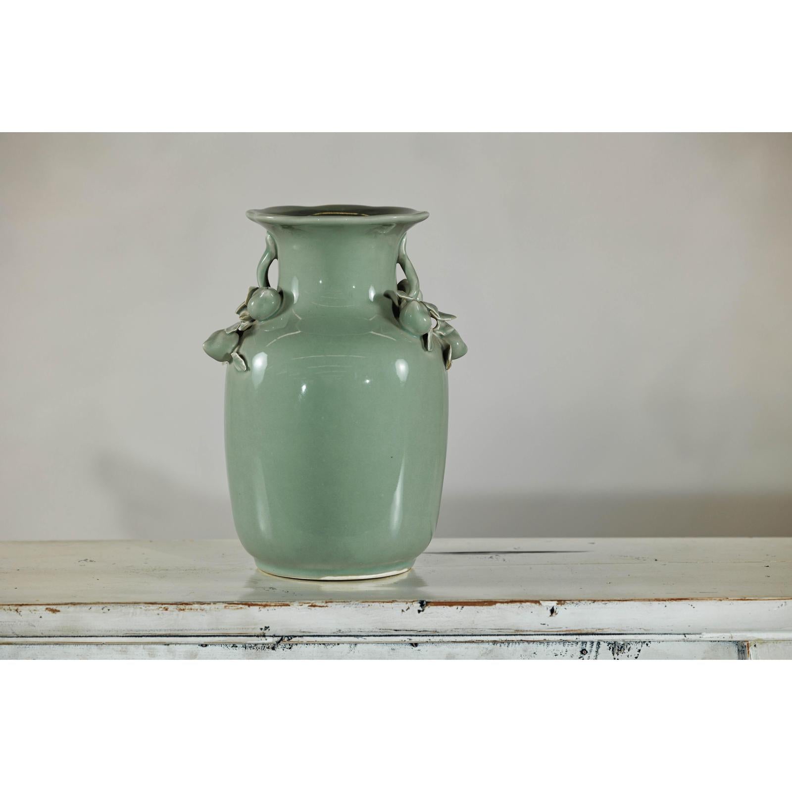 Celadon Glazed Vase with Applied Fruit and Foliate Decoration, Scalloped Rim-7. Asian &amp; Chinese Furniture, Art, Antiques, Vintage Home Décor for sale at FEA Home