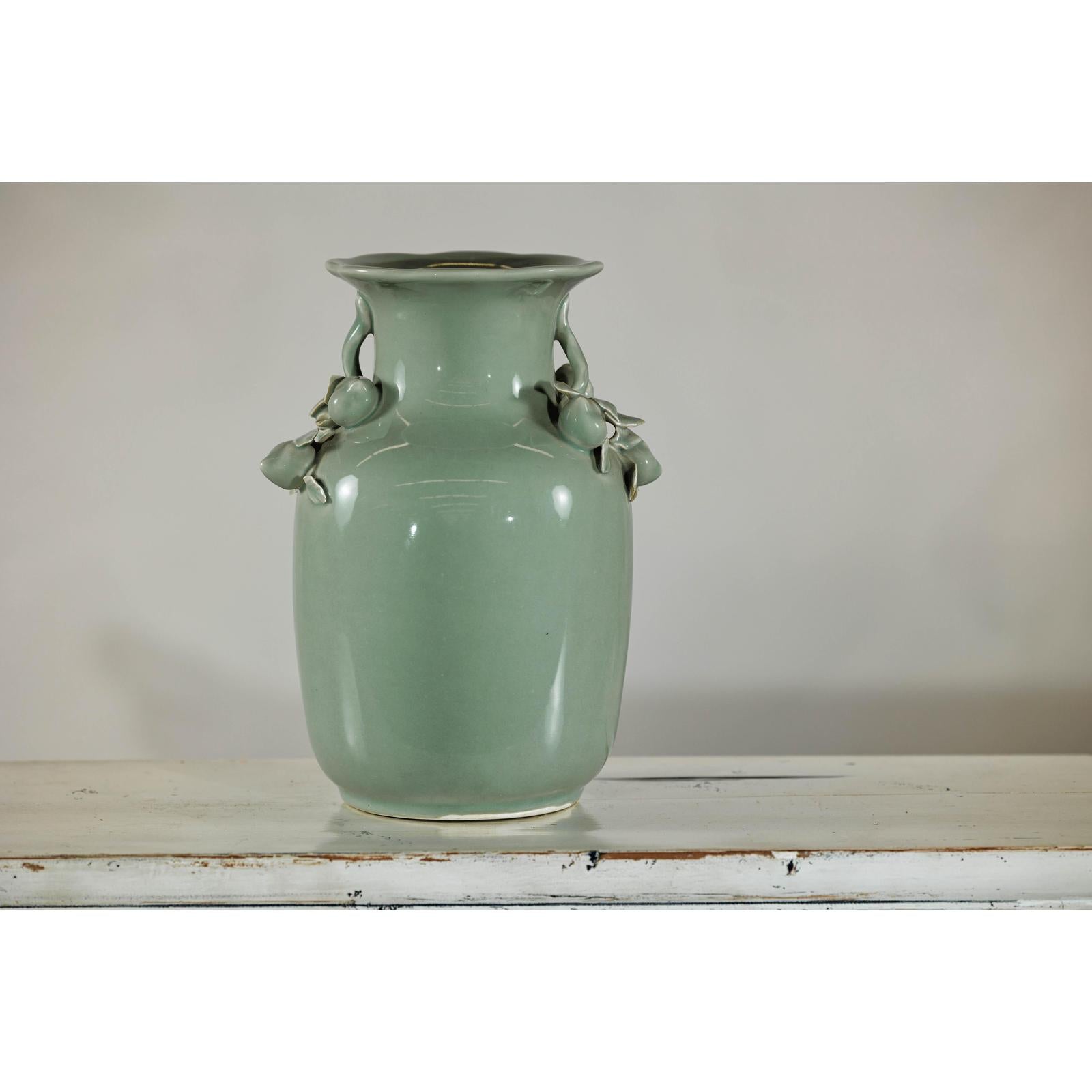 Celadon Glazed Vase with Applied Fruit and Foliate Decoration, Scalloped Rim-8. Asian &amp; Chinese Furniture, Art, Antiques, Vintage Home Décor for sale at FEA Home