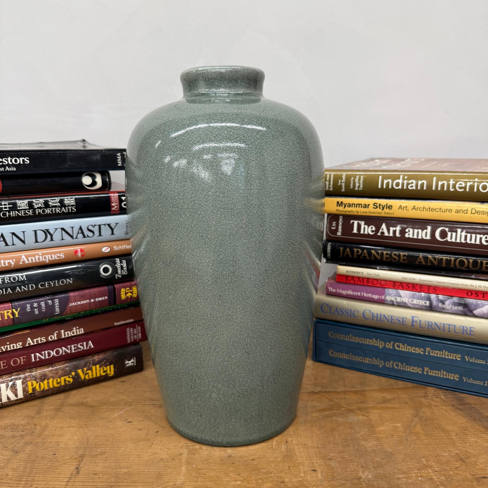 Celadon Green Vase with Rounded Body and Crackle Detail, SKU , image 2