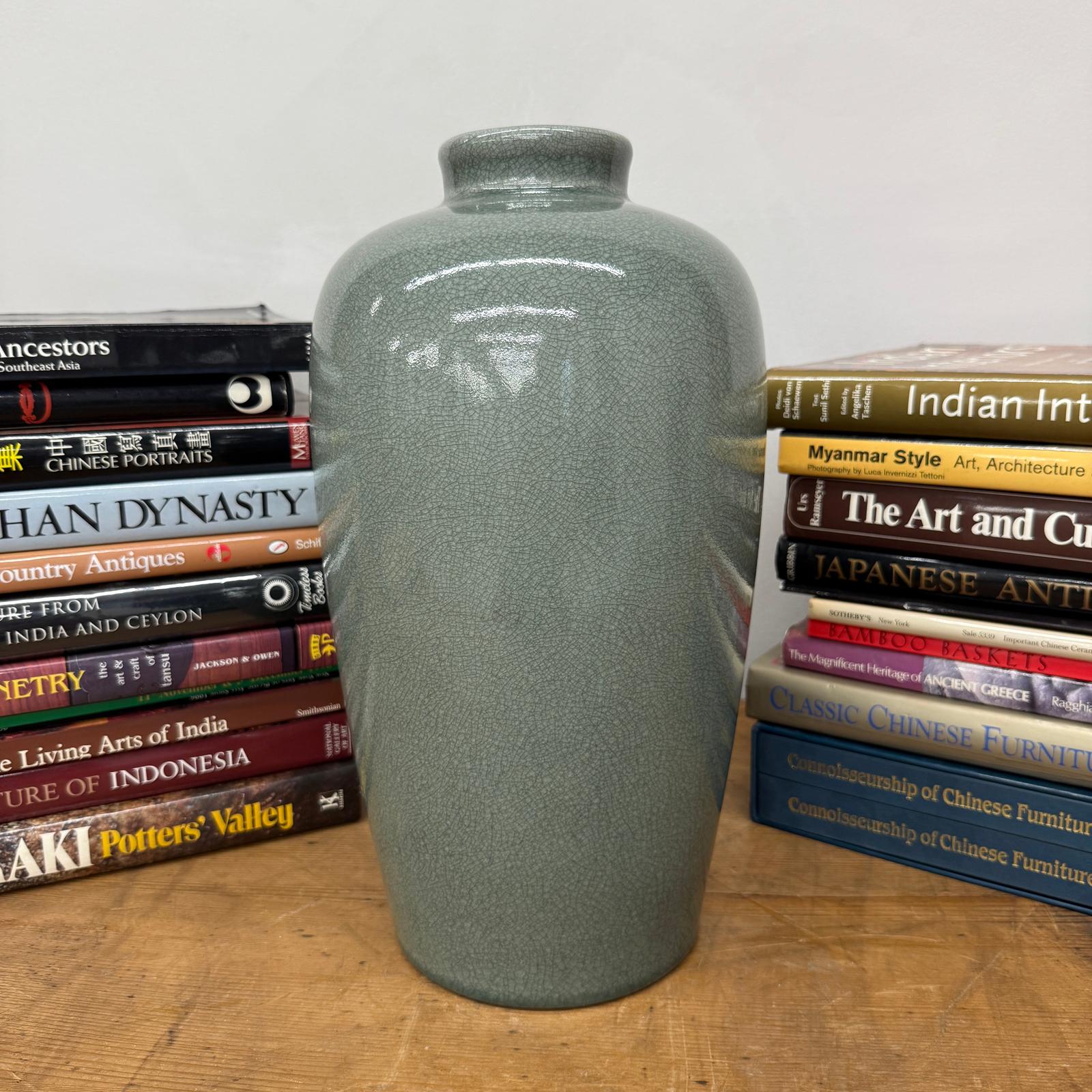 Celadon Green Vase with Rounded Body and Crackle Detail, SKU , image 5