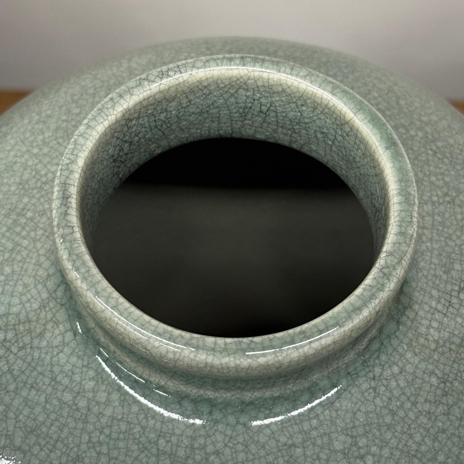 Celadon Green Vase with Rounded Body and Crackle Detail, SKU , image 8
