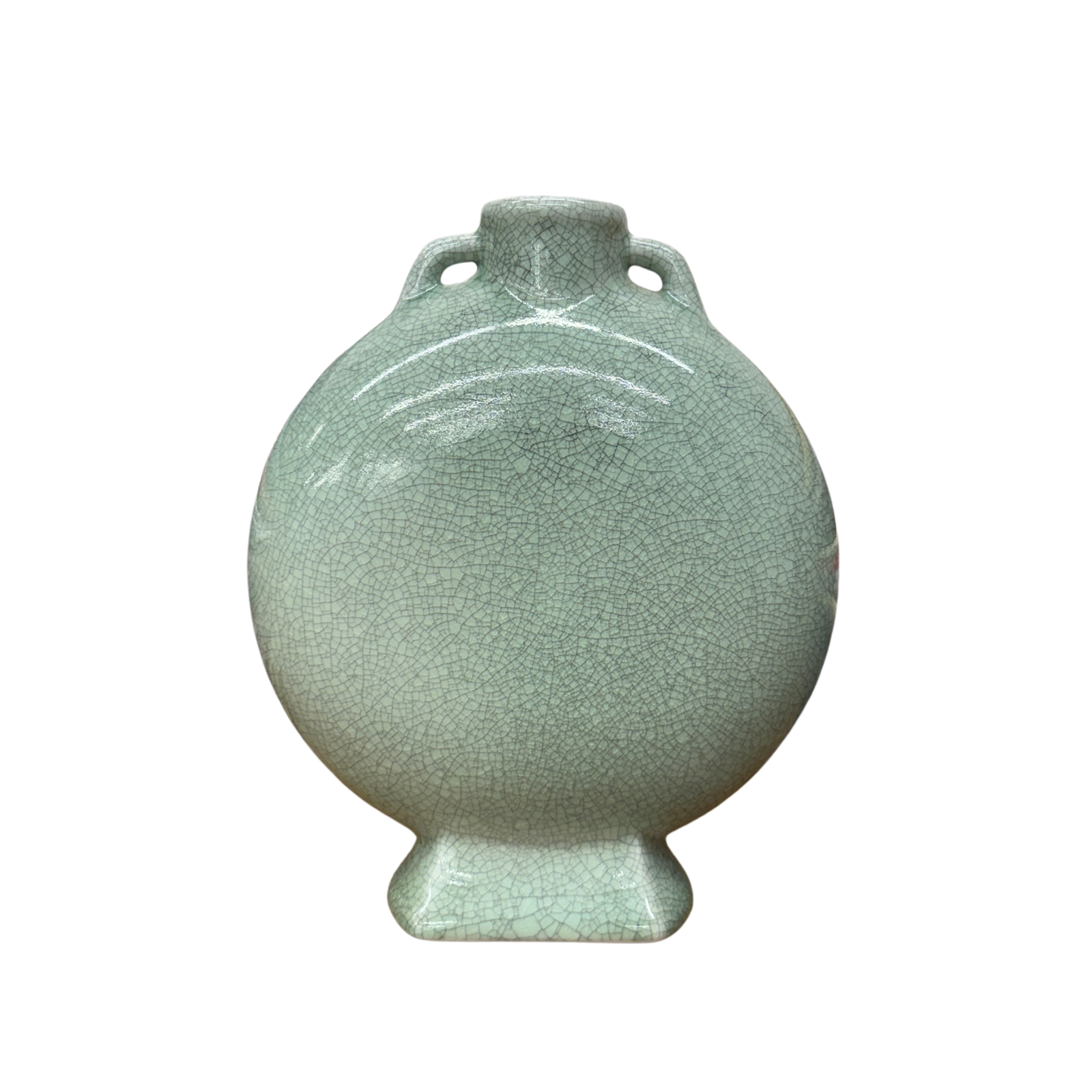 Celedon Green Crackle Glazed Ceramic Vase with Small Handles - FEA Home