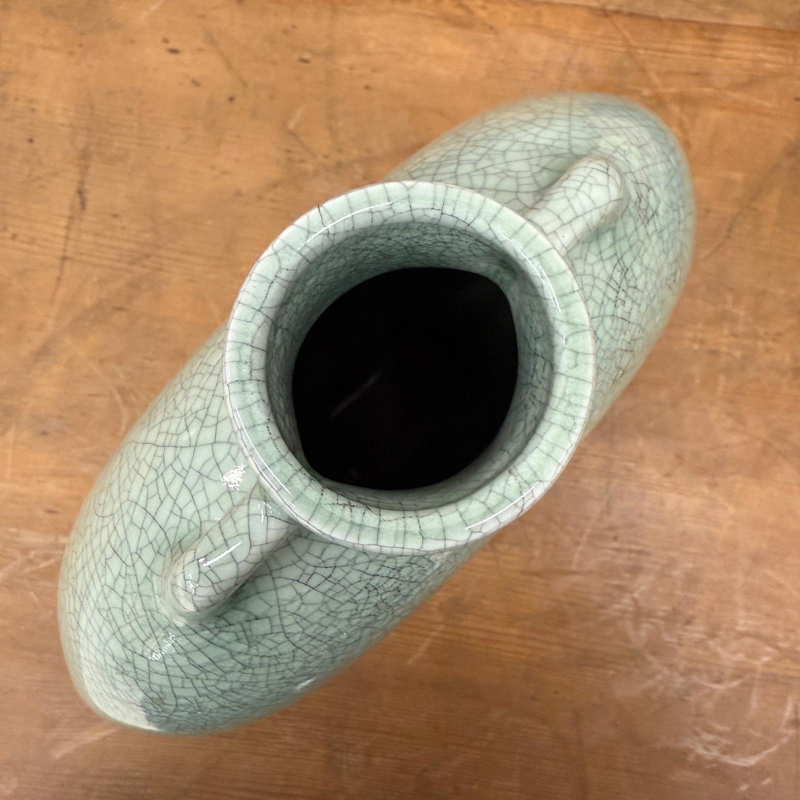 Celedon Green Crackle Glazed Ceramic Vase with Small Handles - FEA Home