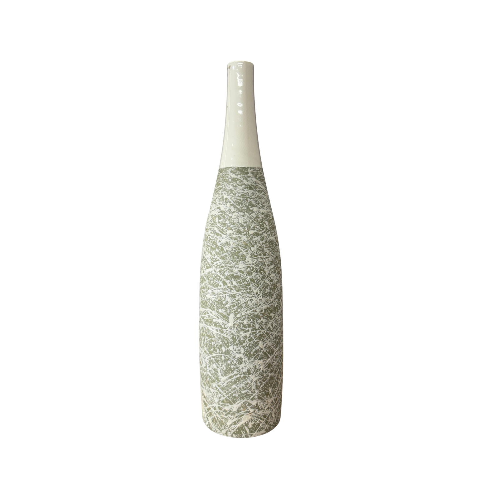Ceramic Vase with Green &amp; White Splatter Design &amp; White Neck, SKU , image 1