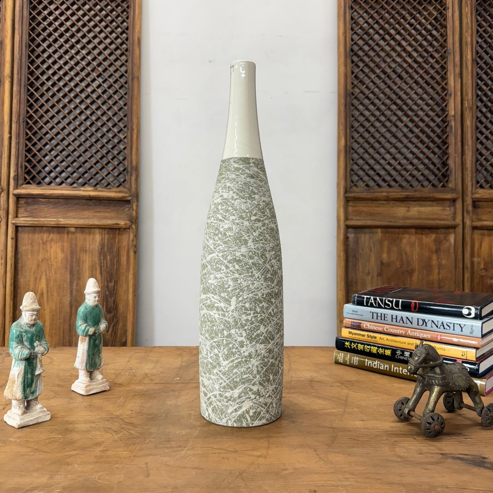 Ceramic Vase with Green &amp; White Splatter Design &amp; White Neck, SKU , image 2
