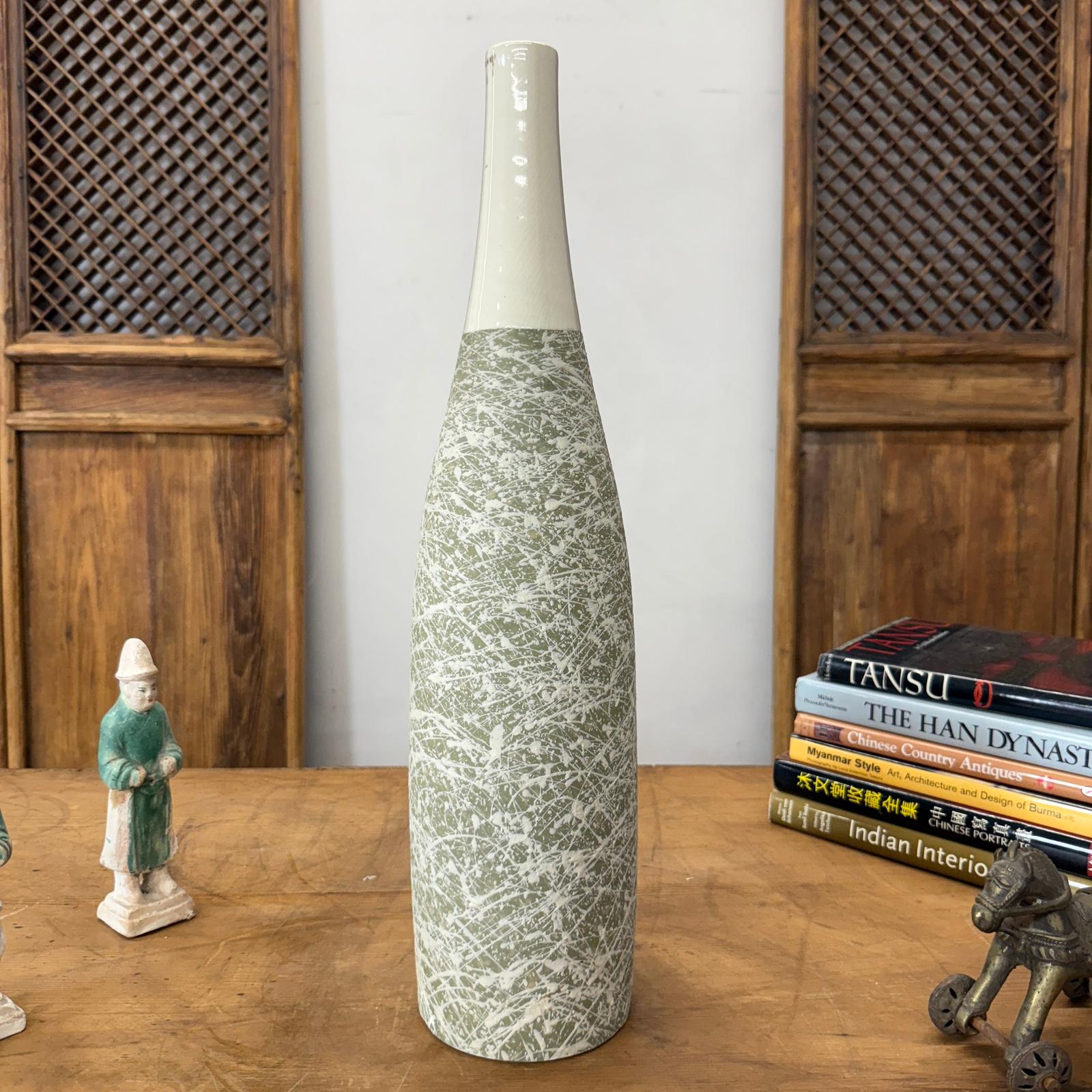 Ceramic Vase with Green &amp; White Splatter Design &amp; White Neck, SKU , image 3