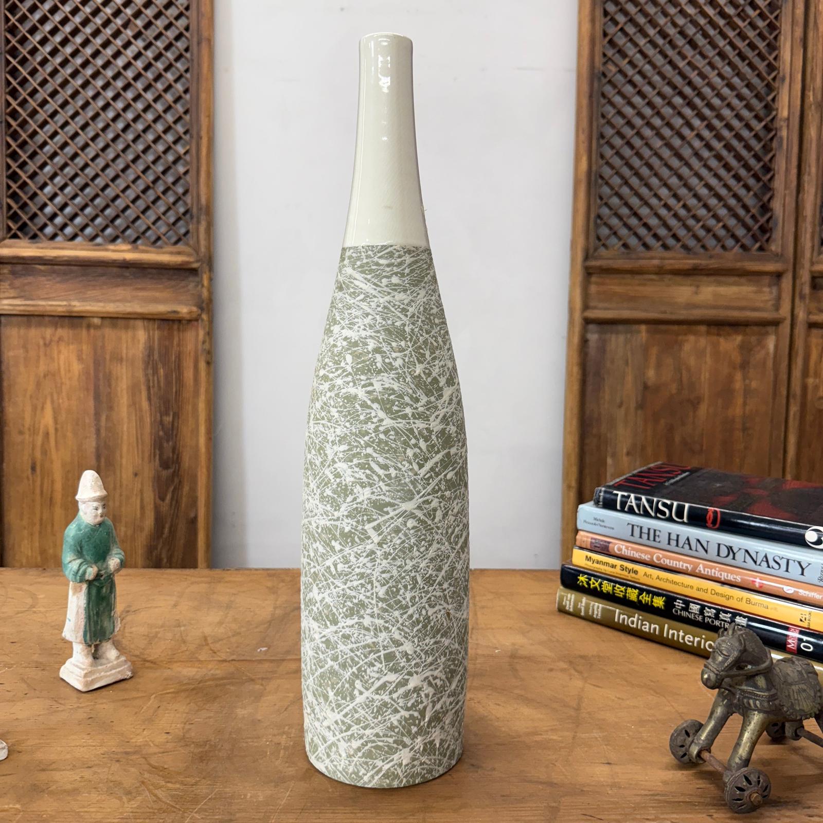 Ceramic Vase with Green &amp; White Splatter Design &amp; White Neck, SKU , image 4