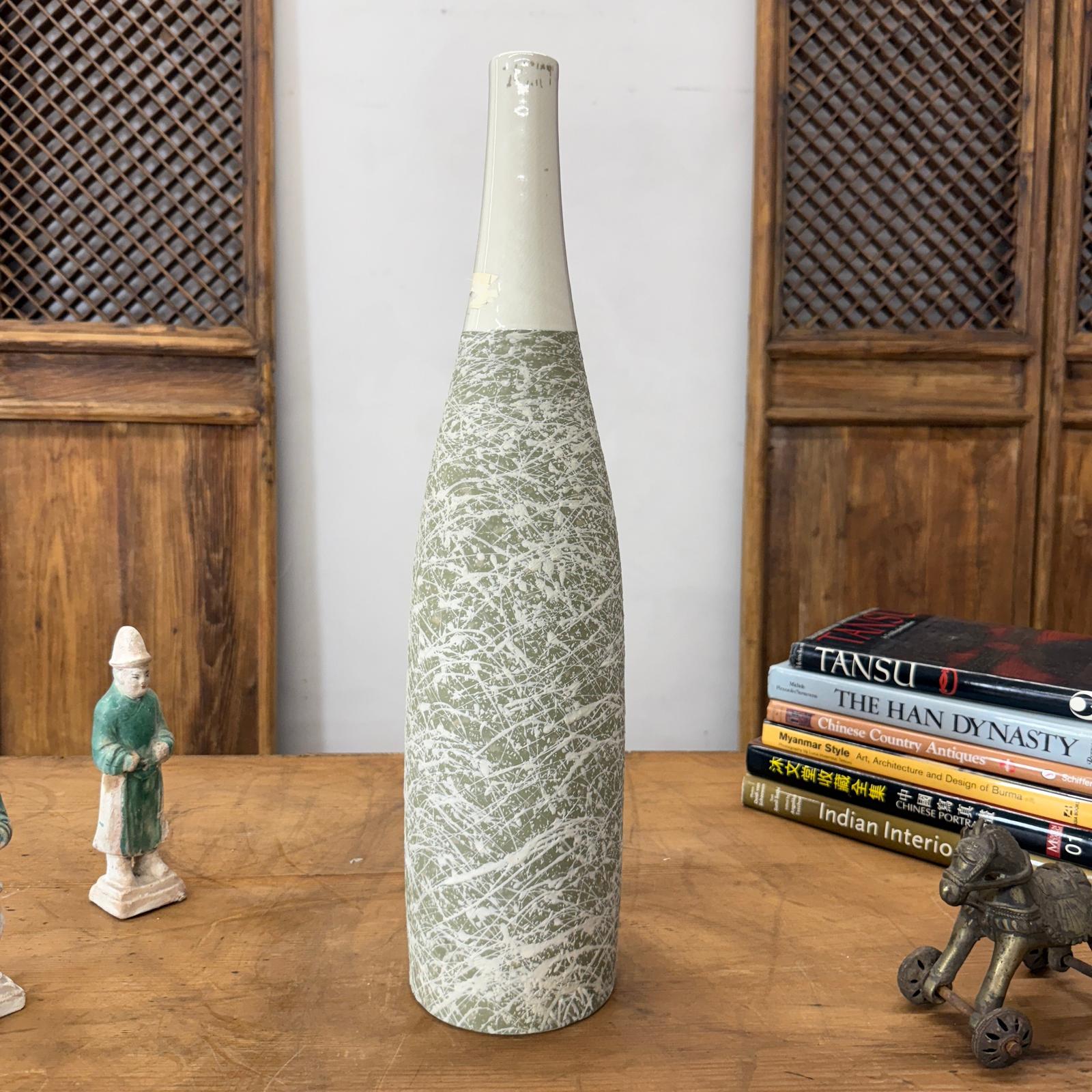 Ceramic Vase with Green &amp; White Splatter Design &amp; White Neck, SKU , image 5