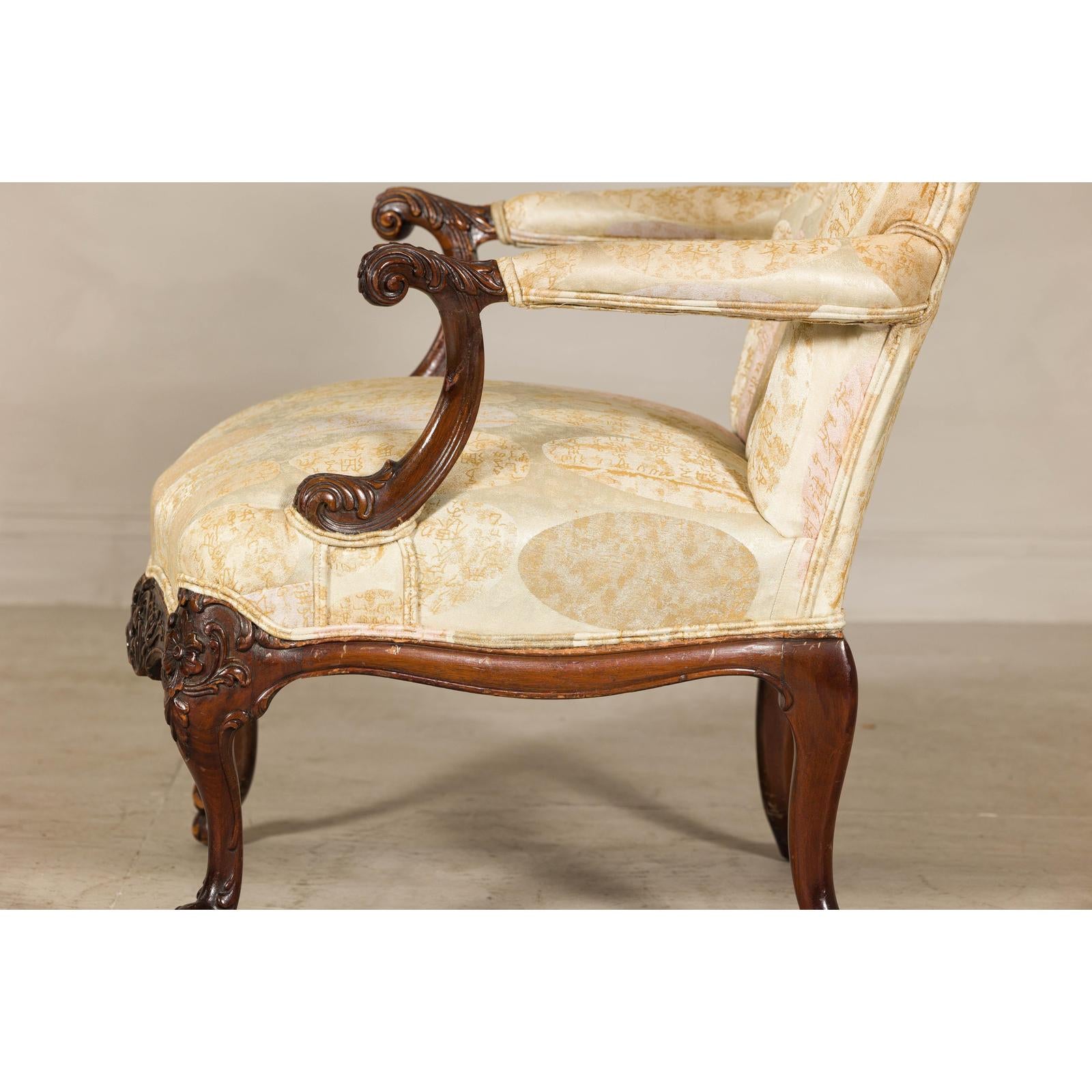 Channel-Tufted Armchair with Carved Frame and Calligraphy Motif Upholstery-12. Asian &amp; Chinese Furniture, Art, Antiques, Vintage Home Décor for sale at FEA Home