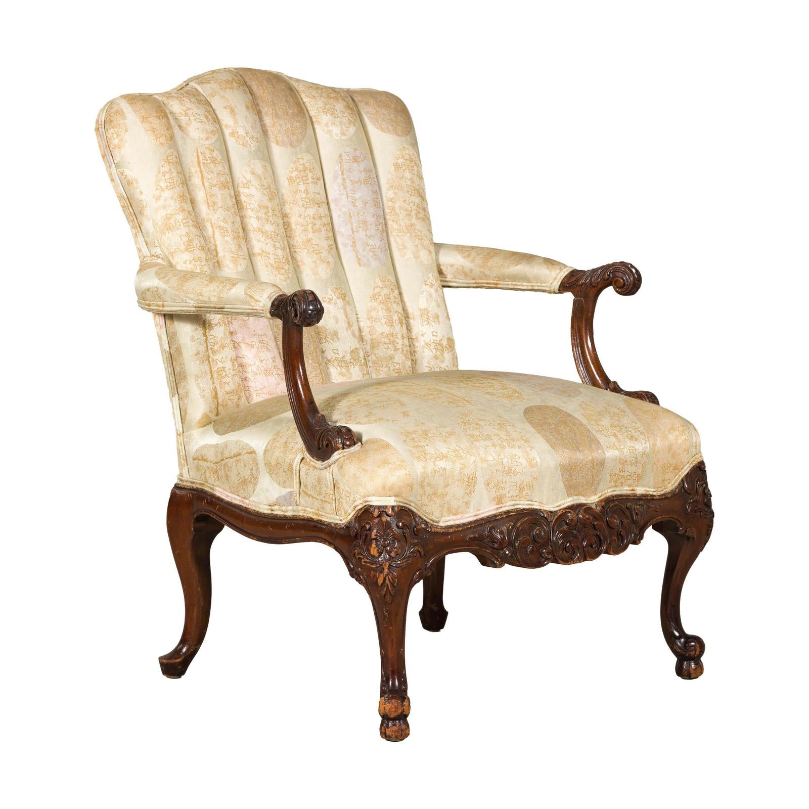 Channel-Tufted Armchair with Carved Frame and Calligraphy Motif Upholstery-15. Asian &amp; Chinese Furniture, Art, Antiques, Vintage Home Décor for sale at FEA Home