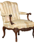 Channel-Tufted Armchair with Carved Frame and Calligraphy Motif Upholstery-1. Asian & Chinese Furniture, Art, Antiques, Vintage Home Décor for sale at FEA Home