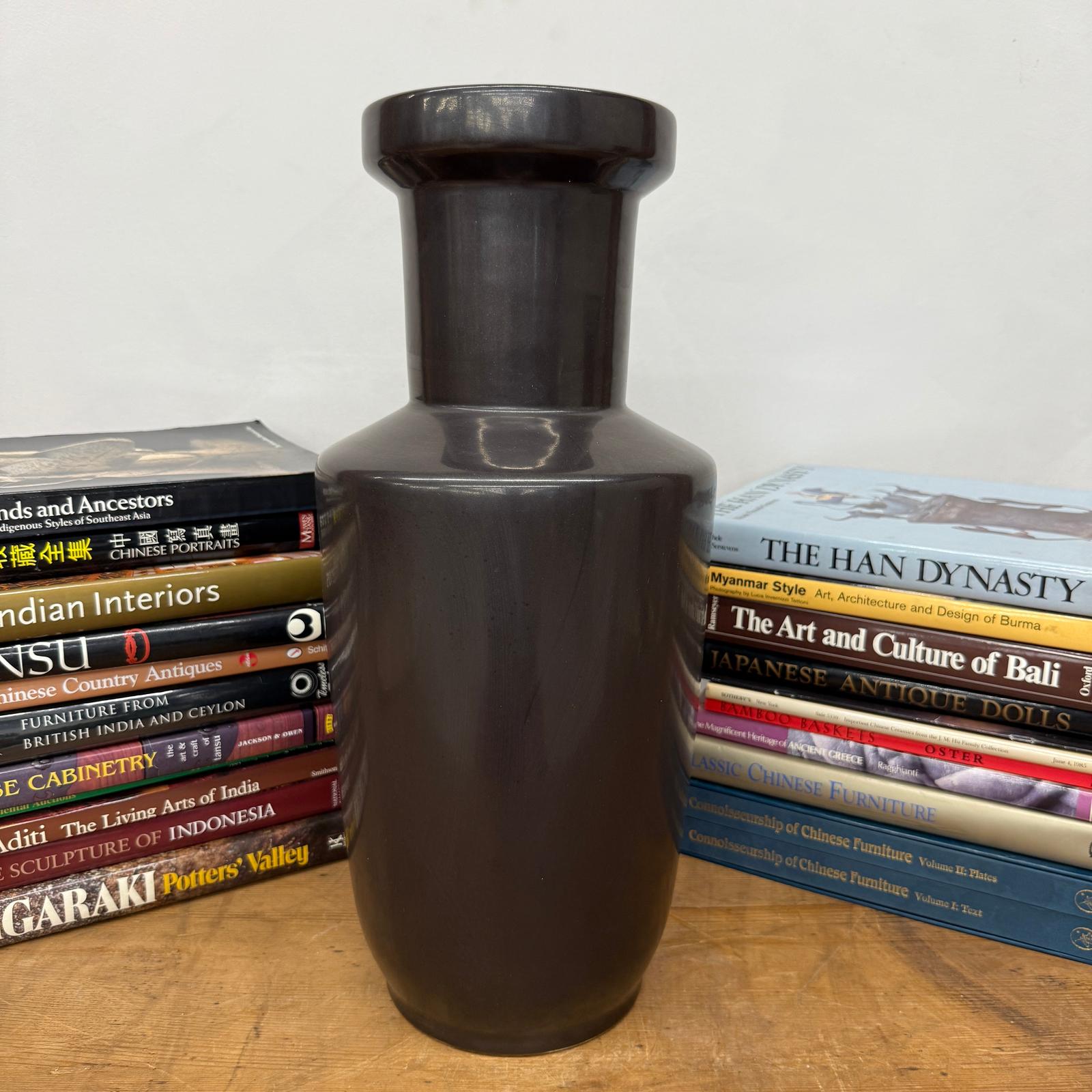 Charcoal Glaze Grey Ceramic Vase with Cylindrical Form - FEA Home