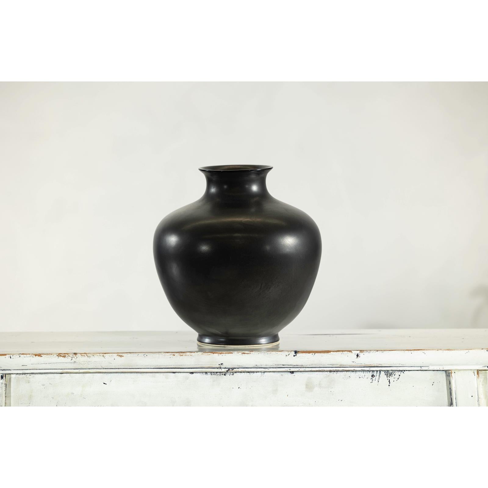 Charcoal Glazed Ceramic Vase with Rounded Belly and Flared Neck-3. Asian &amp; Chinese Furniture, Art, Antiques, Vintage Home Décor for sale at FEA Home