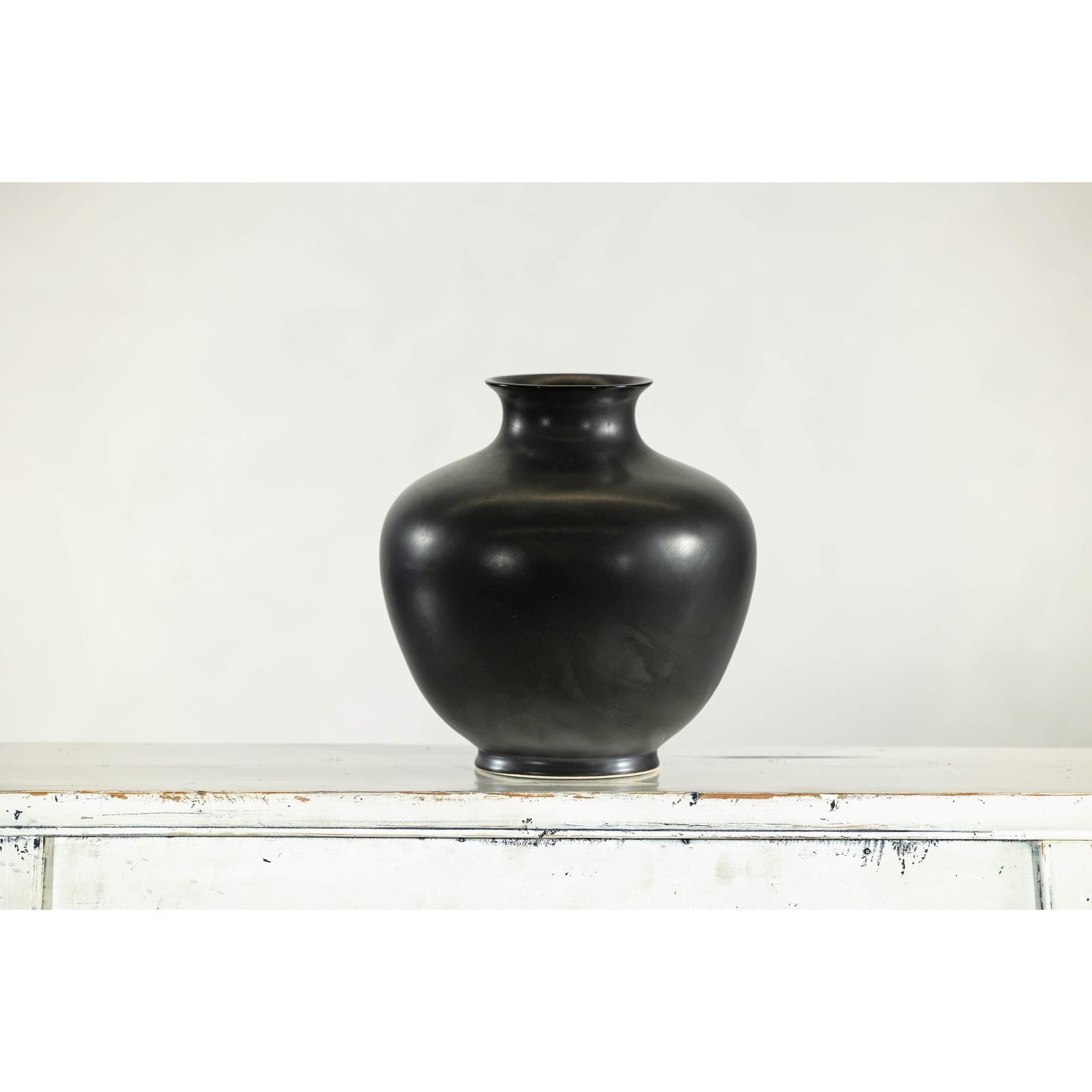 Charcoal Glazed Ceramic Vase with Rounded Belly and Flared Neck-5. Asian &amp; Chinese Furniture, Art, Antiques, Vintage Home Décor for sale at FEA Home
