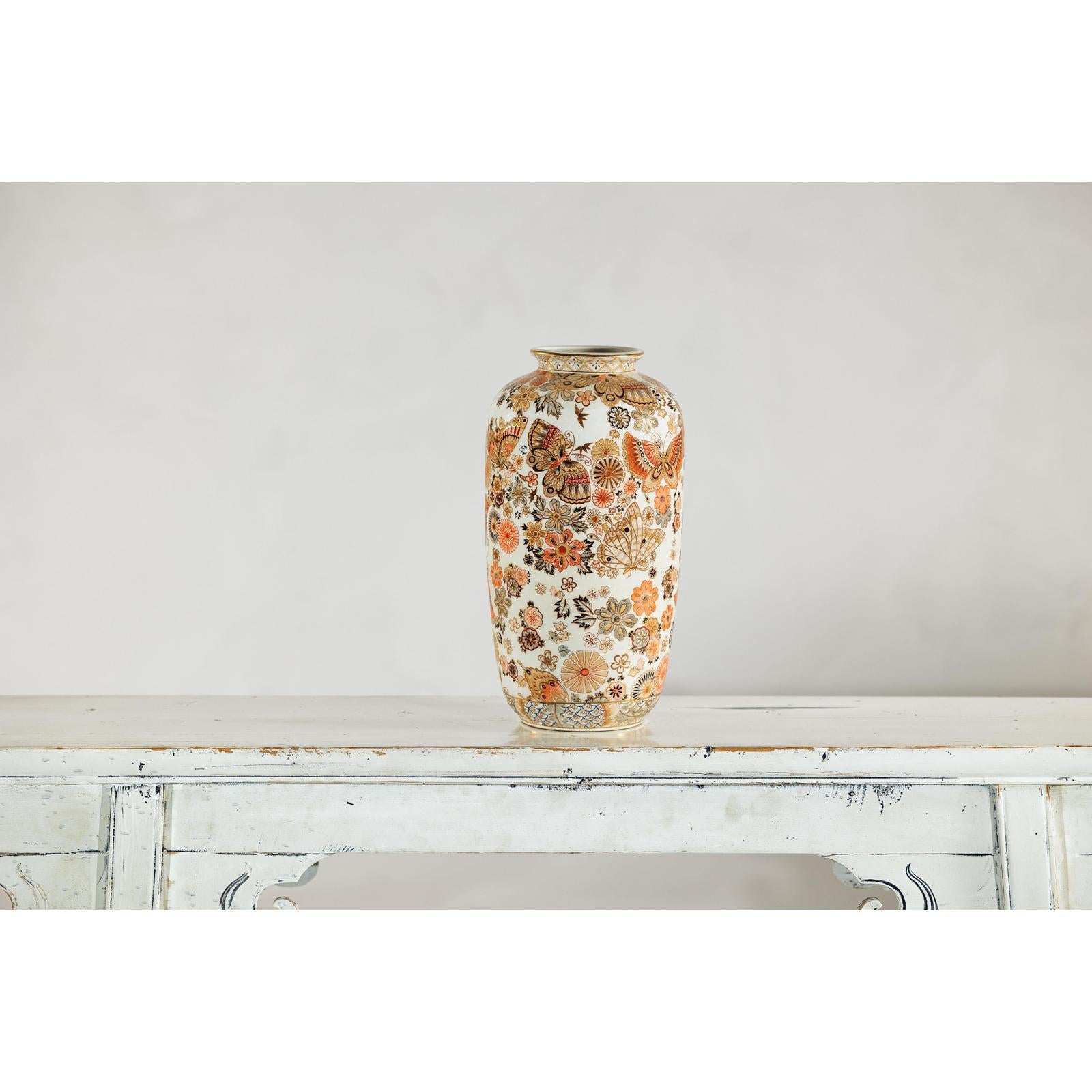Chinese Porcelain Vase in Japanese Kutani Style with Butterfly and Floral Motifs-11. Asian &amp; Chinese Furniture, Art, Antiques, Vintage Home Décor for sale at FEA Home