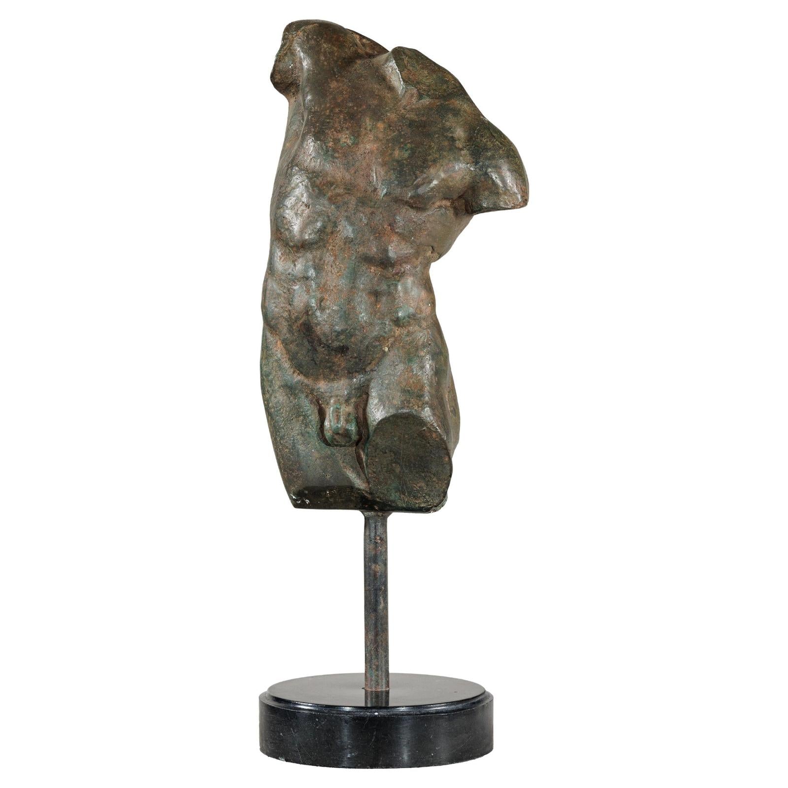 Classcial Bronze Tabletop Torso Sculpture on Marble Base - image 1