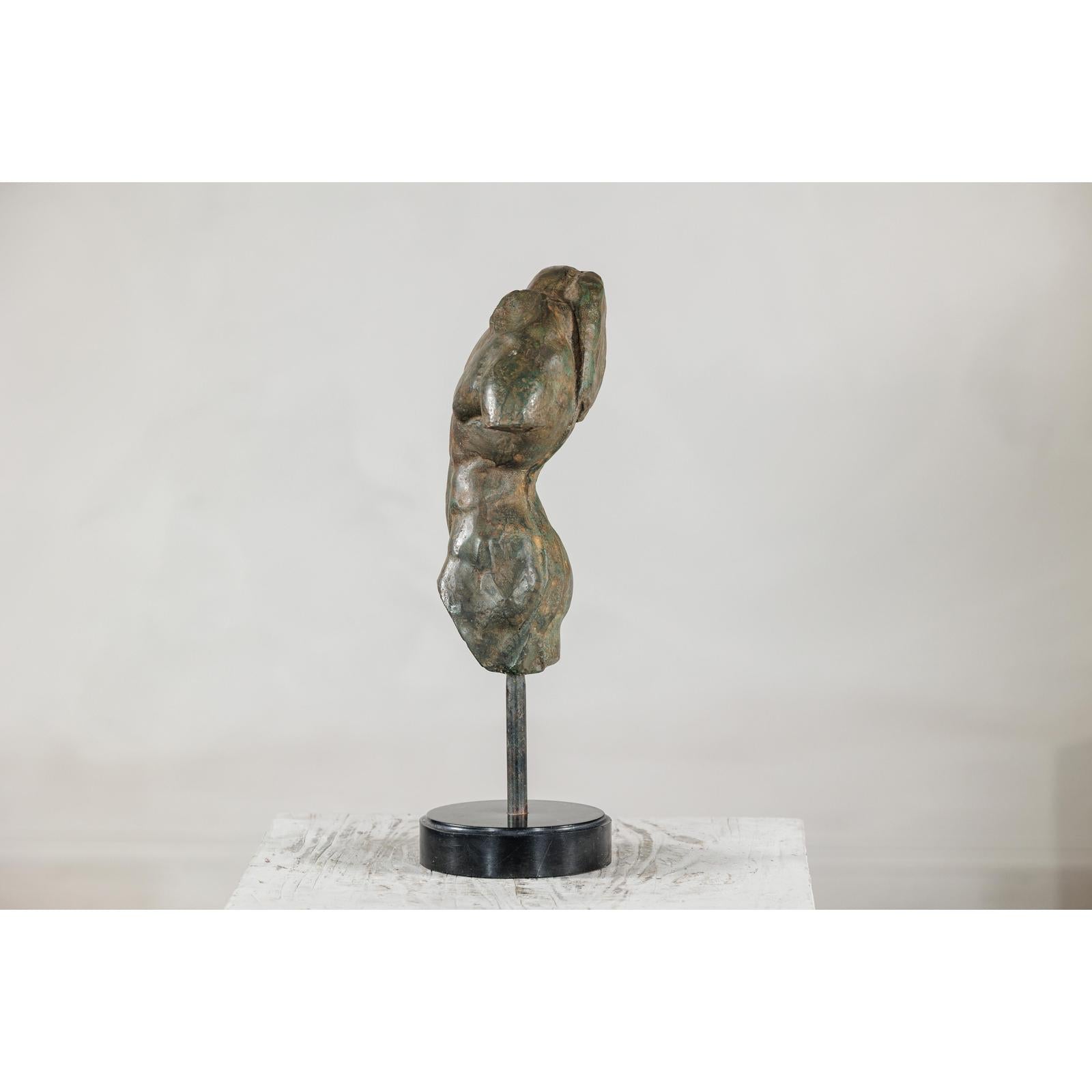 Classcial Bronze Tabletop Torso Sculpture on Marble Base - image 15