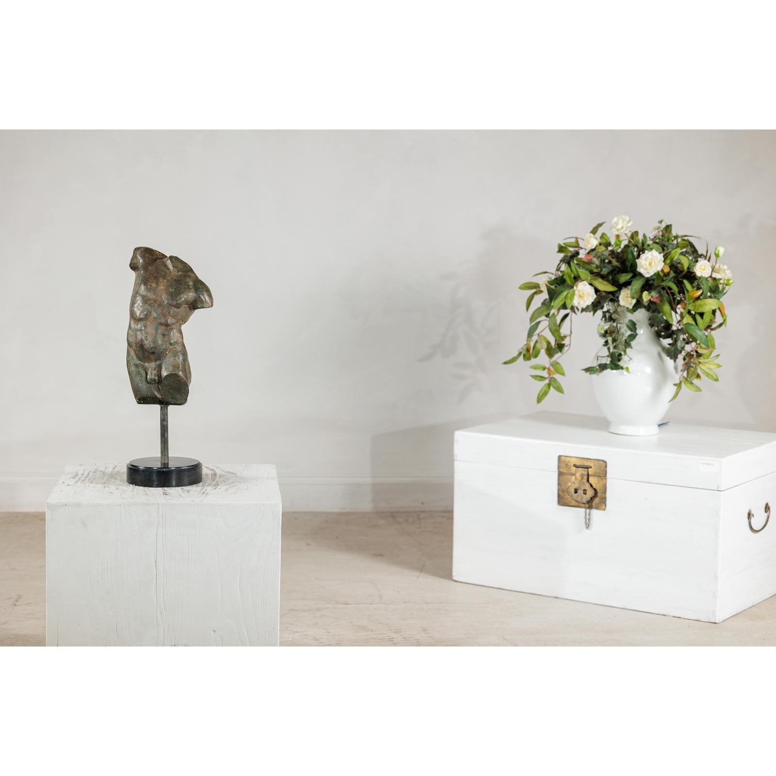 Classcial Bronze Tabletop Torso Sculpture on Marble Base - image 2