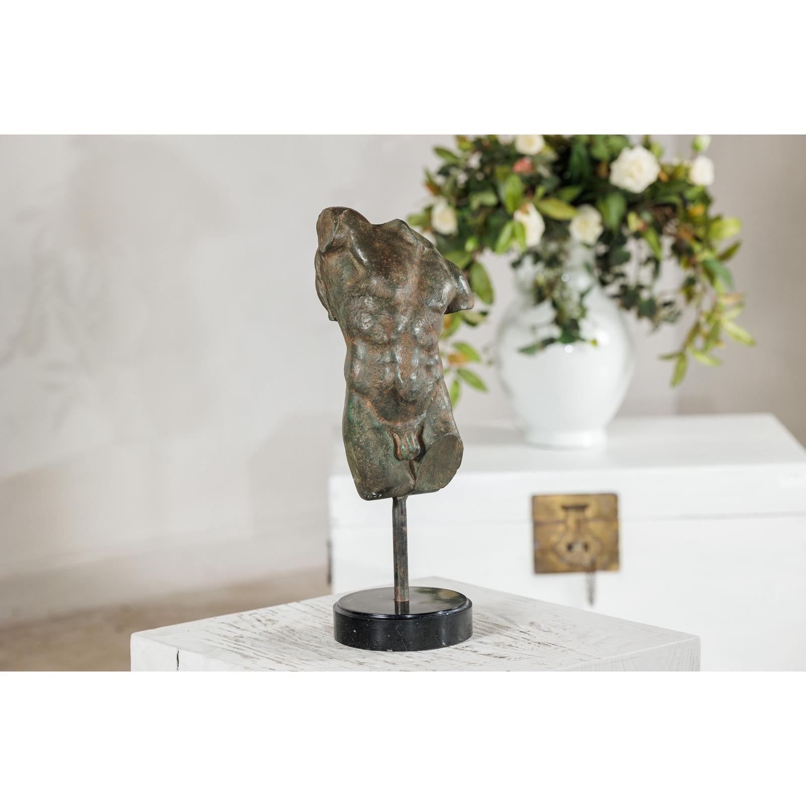 Classcial Bronze Tabletop Torso Sculpture on Marble Base - image 8