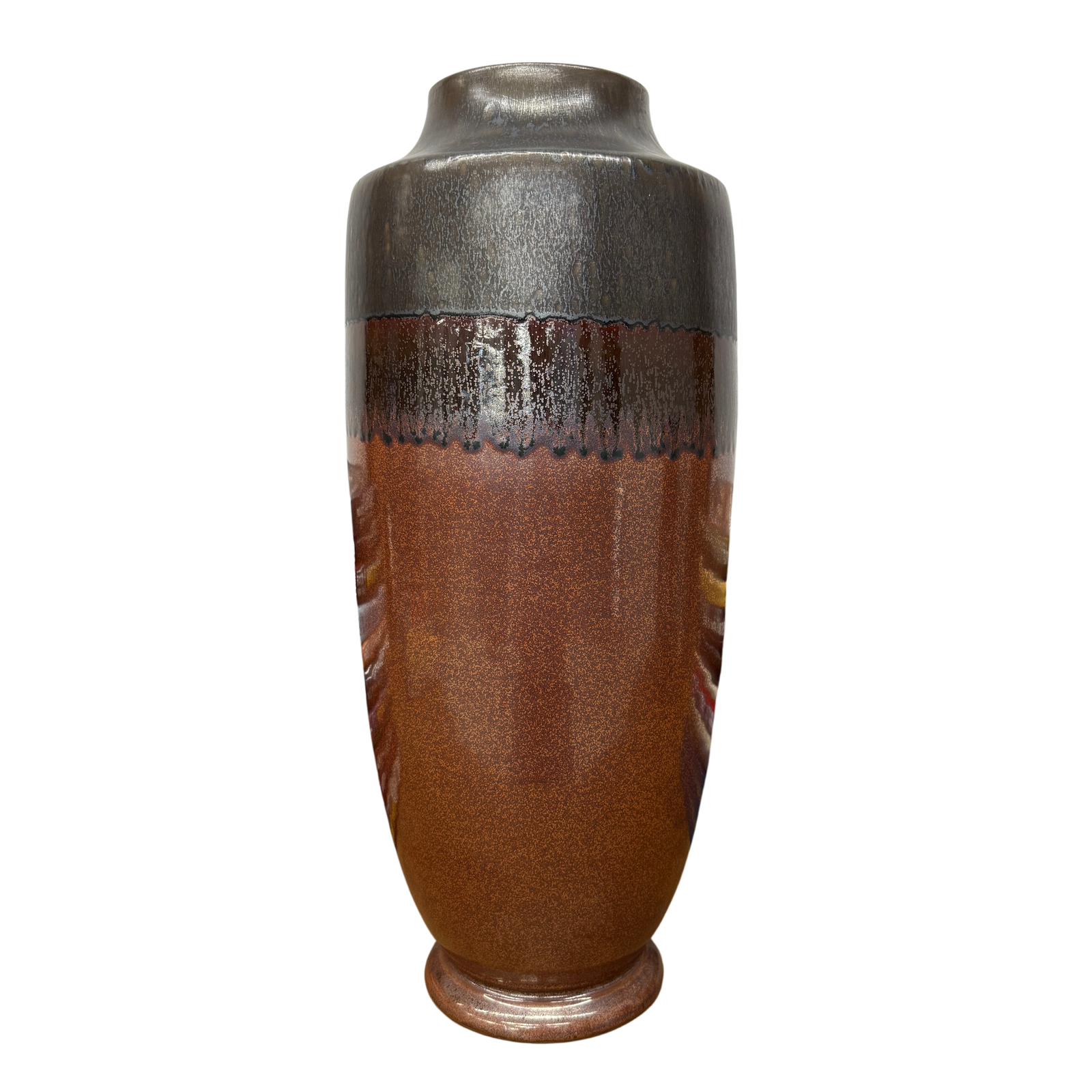 Copper Brown &amp; Metalic Grey Ceramic Vase with Drip Design, SKU , image 1
