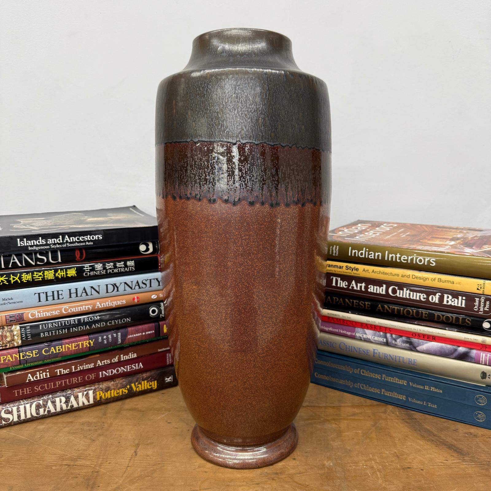 Copper Brown &amp; Metalic Grey Ceramic Vase with Drip Design, SKU , image 2