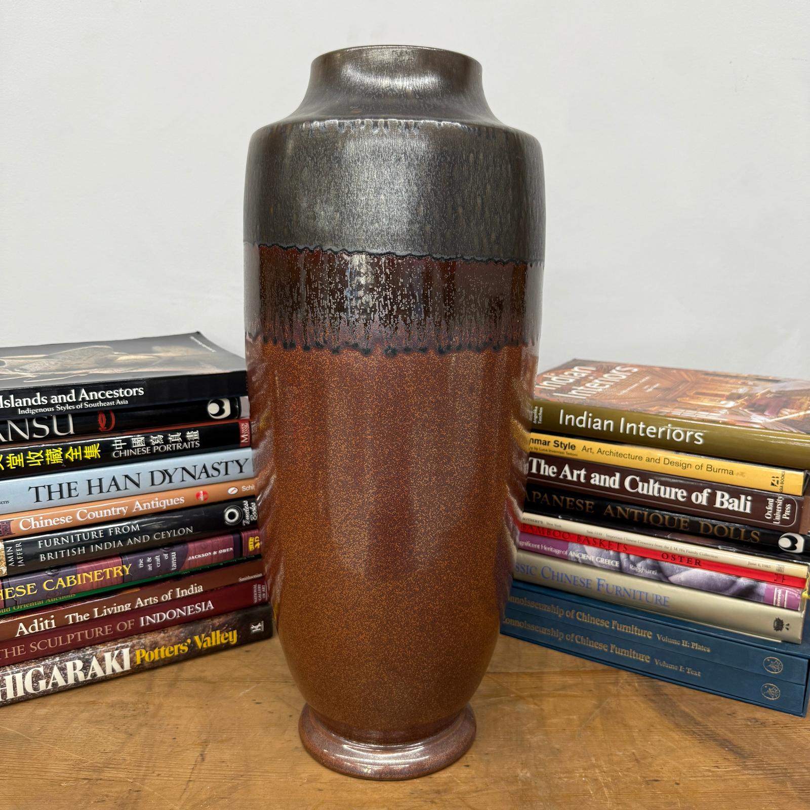 Copper Brown &amp; Metalic Grey Ceramic Vase with Drip Design, SKU , image 3