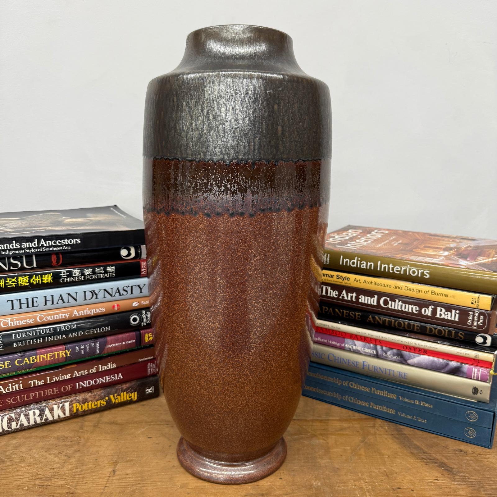 Copper Brown &amp; Metalic Grey Ceramic Vase with Drip Design, SKU , image 4