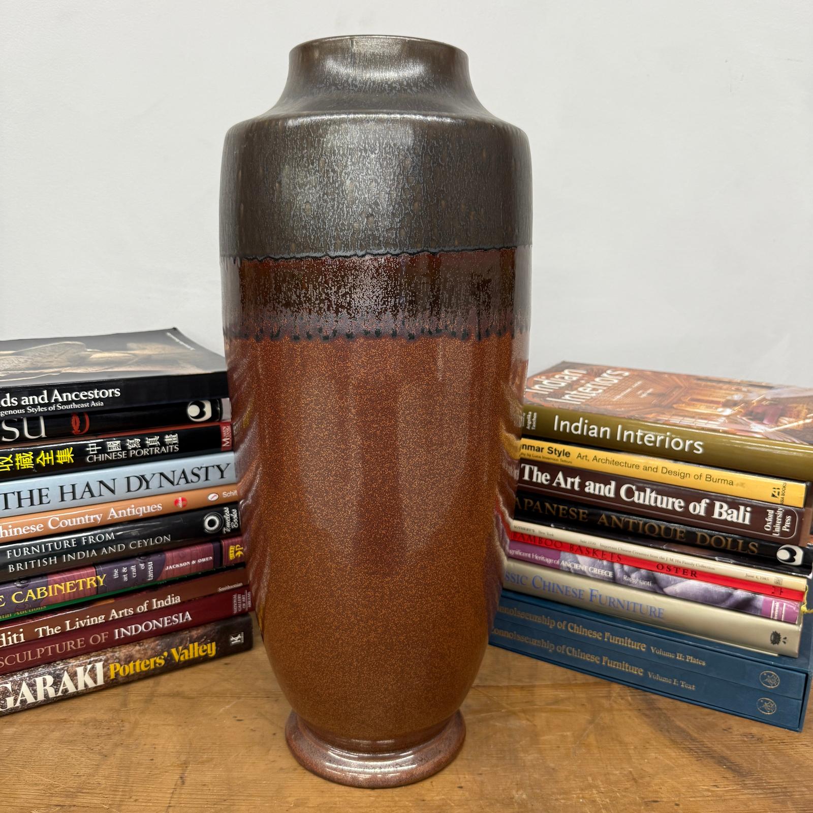 Copper Brown &amp; Metalic Grey Ceramic Vase with Drip Design, SKU , image 5