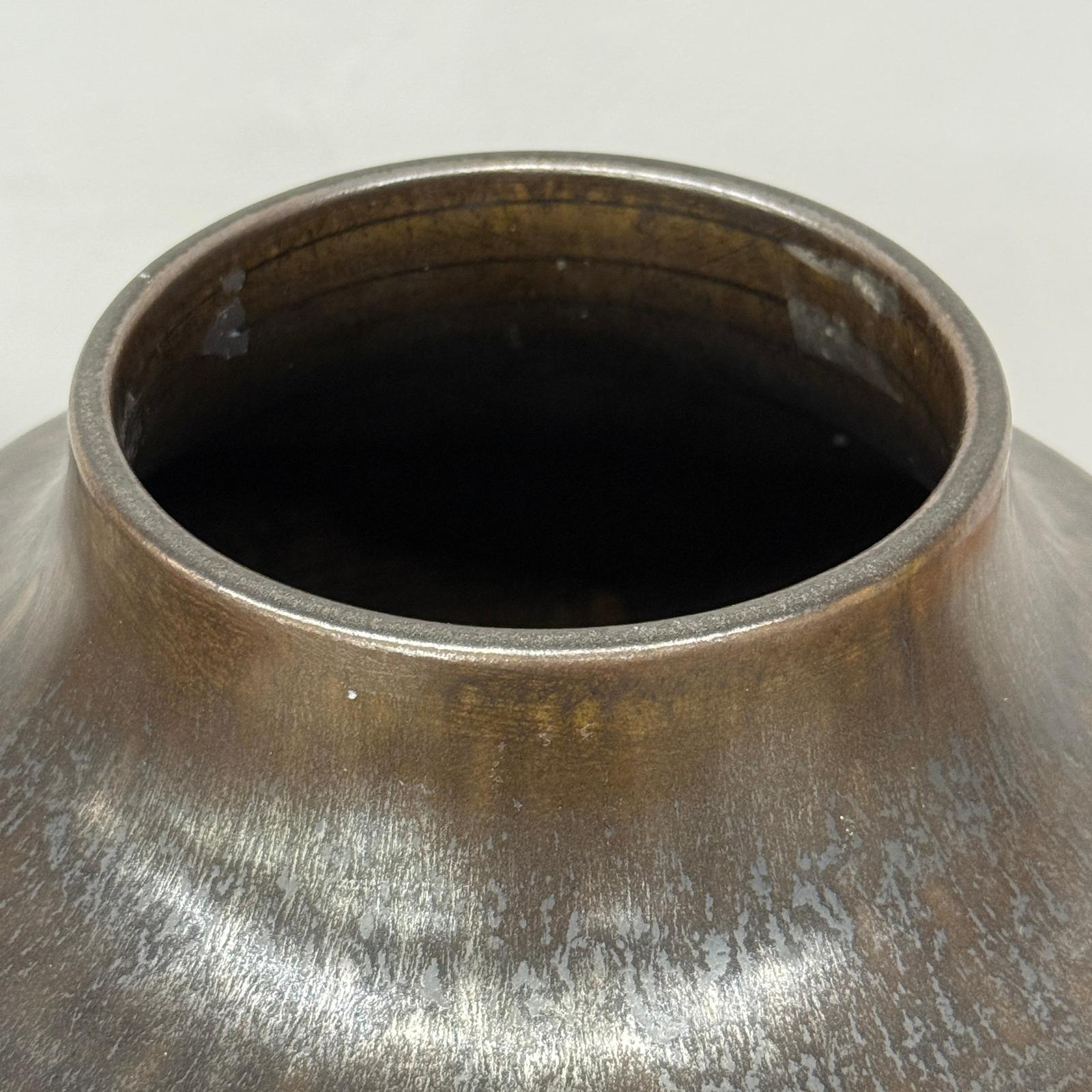 Copper Brown &amp; Metalic Grey Ceramic Vase with Drip Design, SKU , image 8