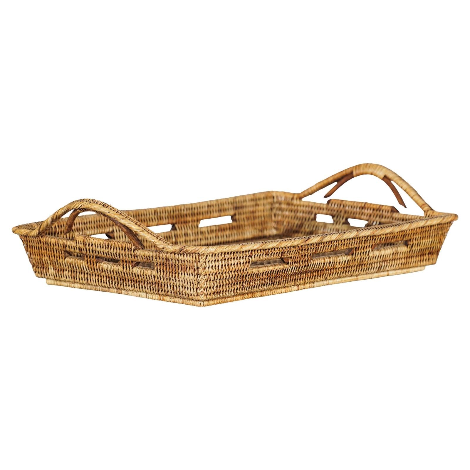 Country Style Hand-Woven Rattan Tray with Arched Side Handles-1. Asian & Chinese Furniture, Art, Antiques, Vintage Home Décor for sale at FEA Home