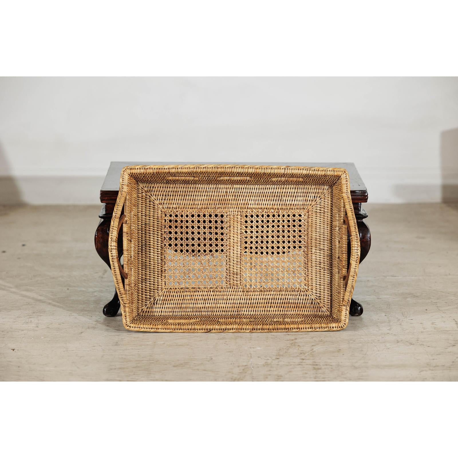 Country Style Hand-Woven Rattan Tray with Arched Side Handles-4. Asian &amp; Chinese Furniture, Art, Antiques, Vintage Home Décor for sale at FEA Home