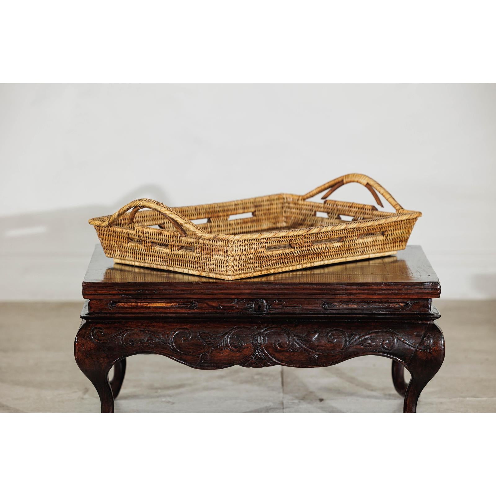 Country Style Hand-Woven Rattan Tray with Arched Side Handles-5. Asian &amp; Chinese Furniture, Art, Antiques, Vintage Home Décor for sale at FEA Home