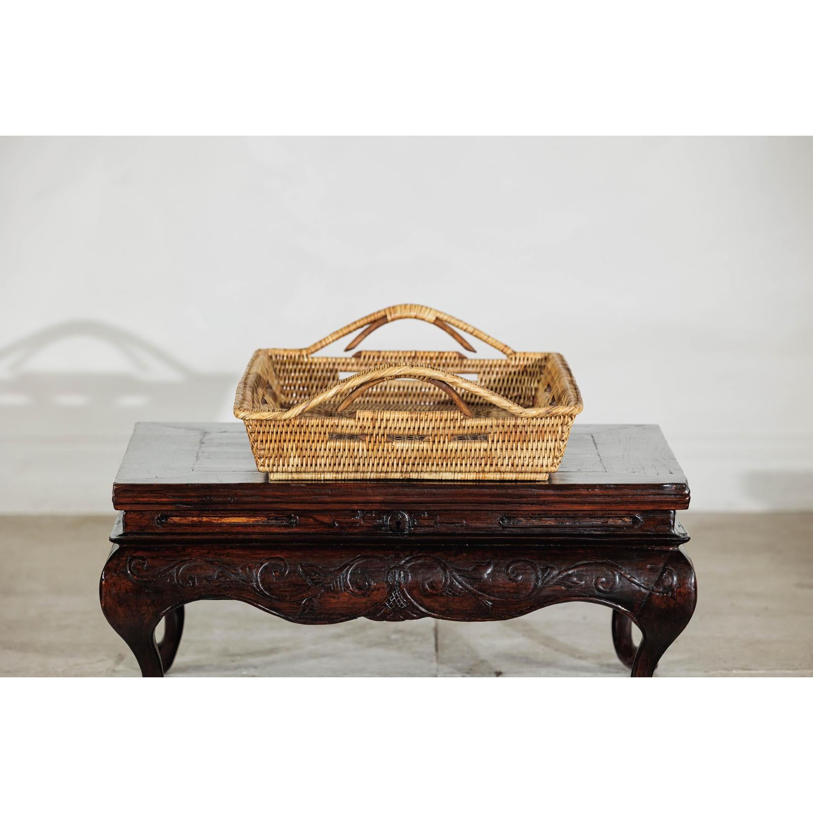 Country Style Hand-Woven Rattan Tray with Arched Side Handles-6. Asian &amp; Chinese Furniture, Art, Antiques, Vintage Home Décor for sale at FEA Home