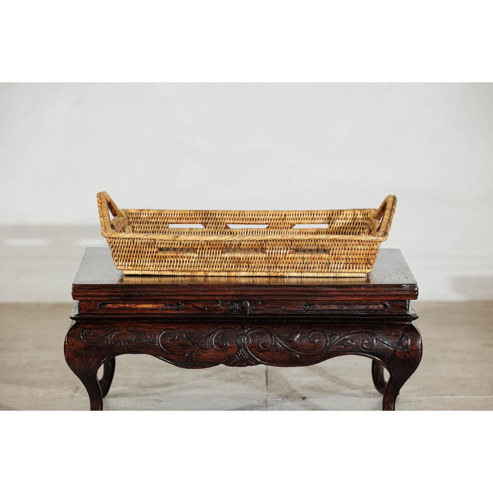 Country Style Hand-Woven Rattan Tray with Arched Side Handles-7. Asian &amp; Chinese Furniture, Art, Antiques, Vintage Home Décor for sale at FEA Home