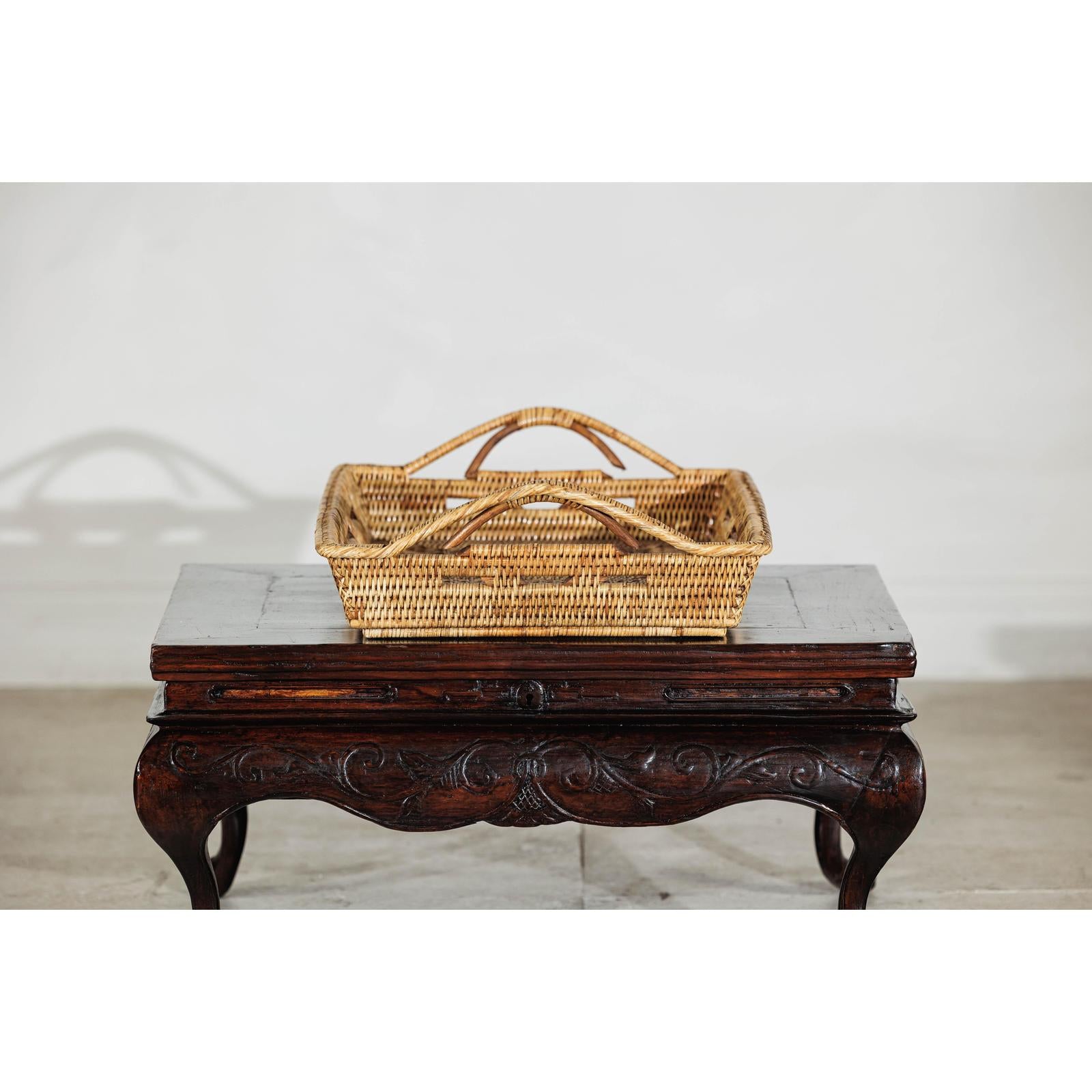 Country Style Hand-Woven Rattan Tray with Arched Side Handles-8. Asian &amp; Chinese Furniture, Art, Antiques, Vintage Home Décor for sale at FEA Home