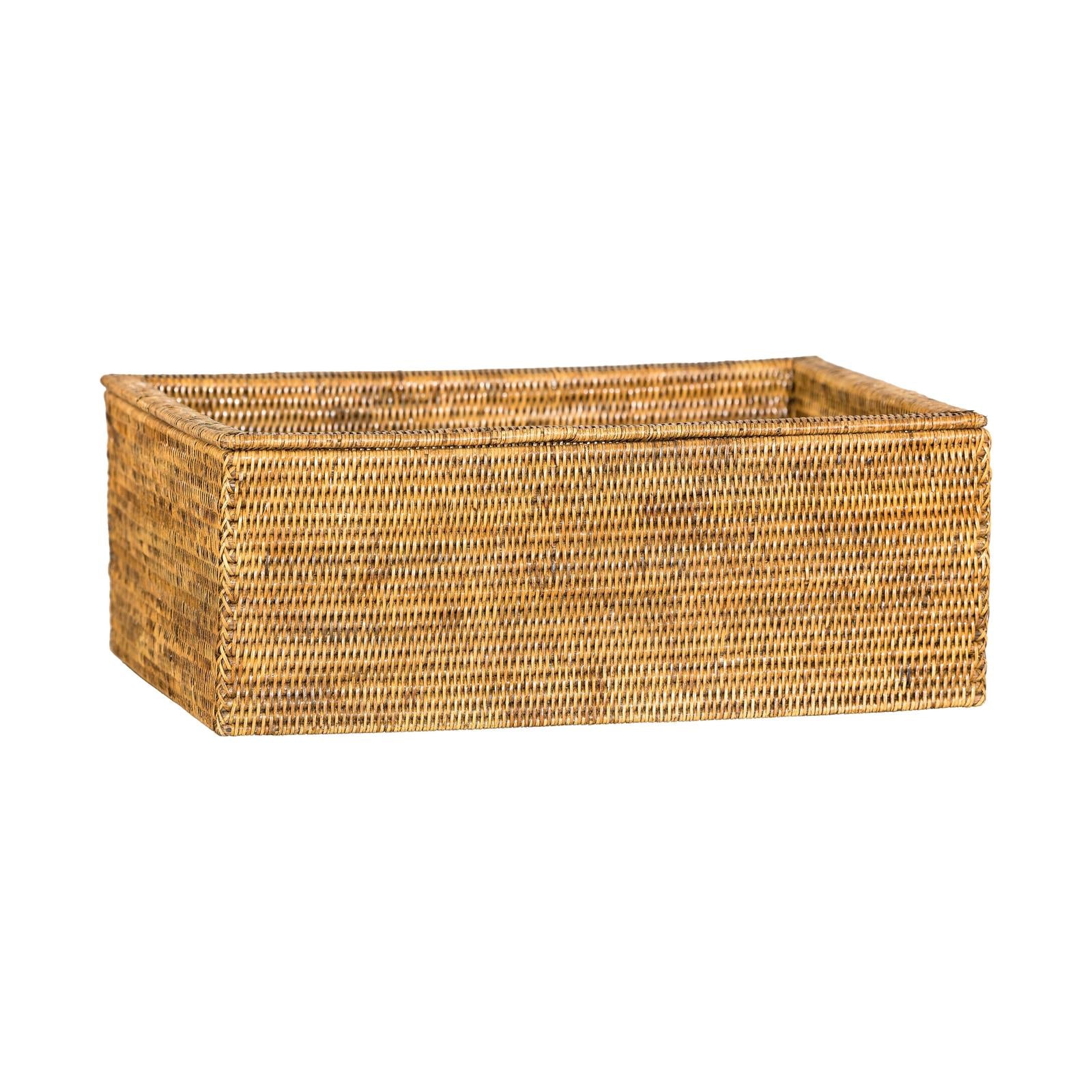 Country Style Long Rectangular Rattan Storage Box with Lid