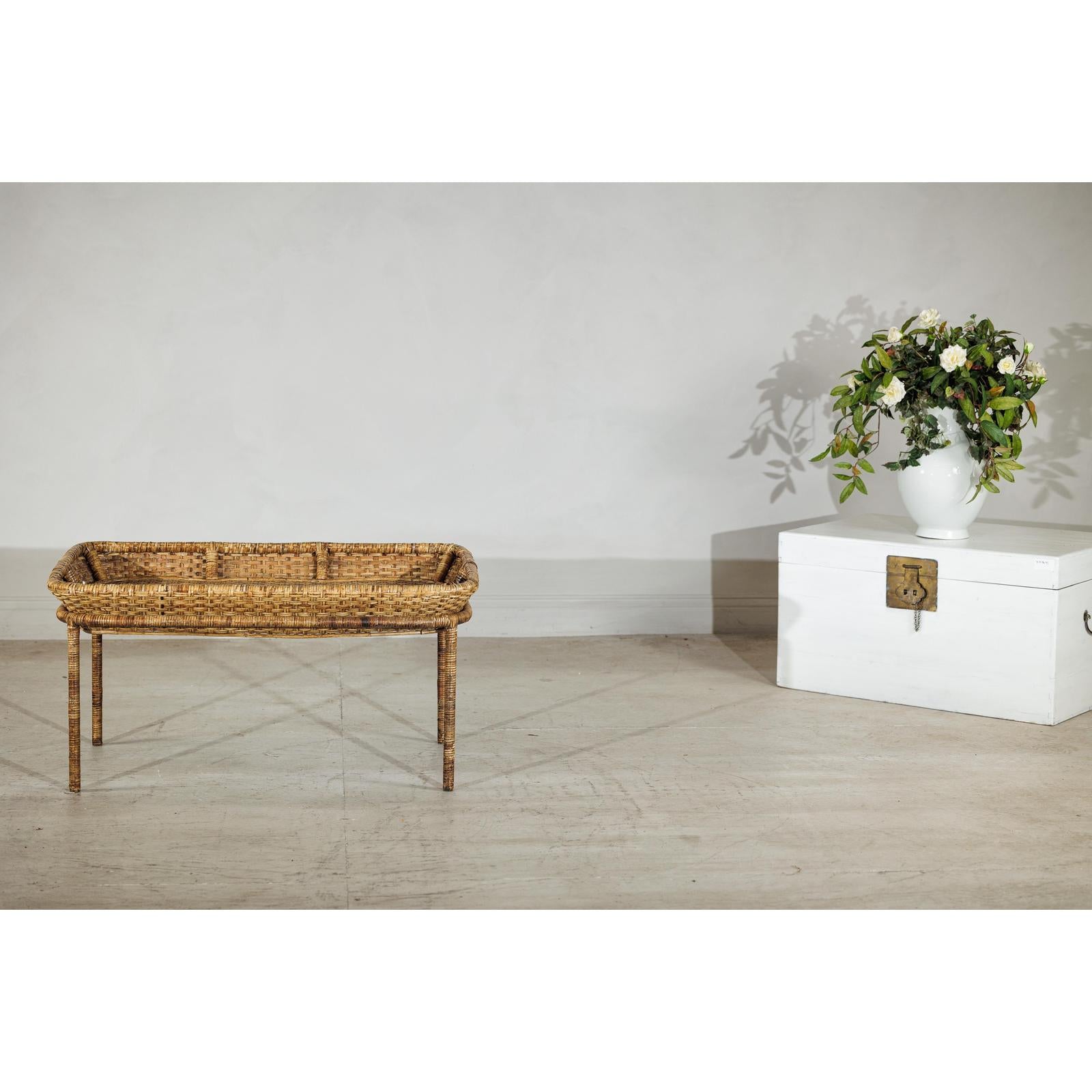 Country Style Rattan Coffee Table with Removable Serving Tray Top-2. Asian & Chinese Furniture, Art, Antiques, Vintage Home Décor for sale at FEA Home