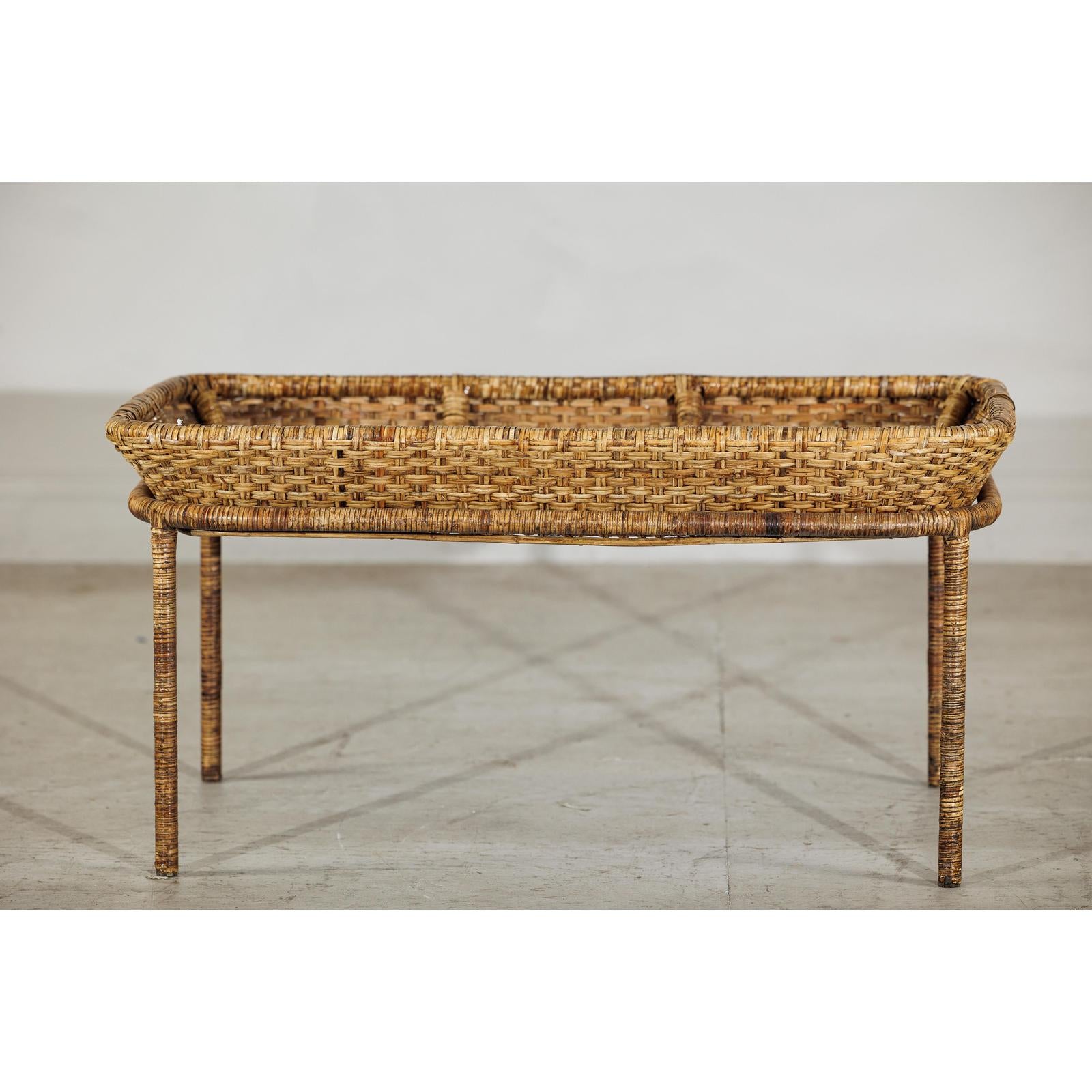Country Style Rattan Coffee Table with Removable Serving Tray Top-3. Asian &amp; Chinese Furniture, Art, Antiques, Vintage Home Décor for sale at FEA Home