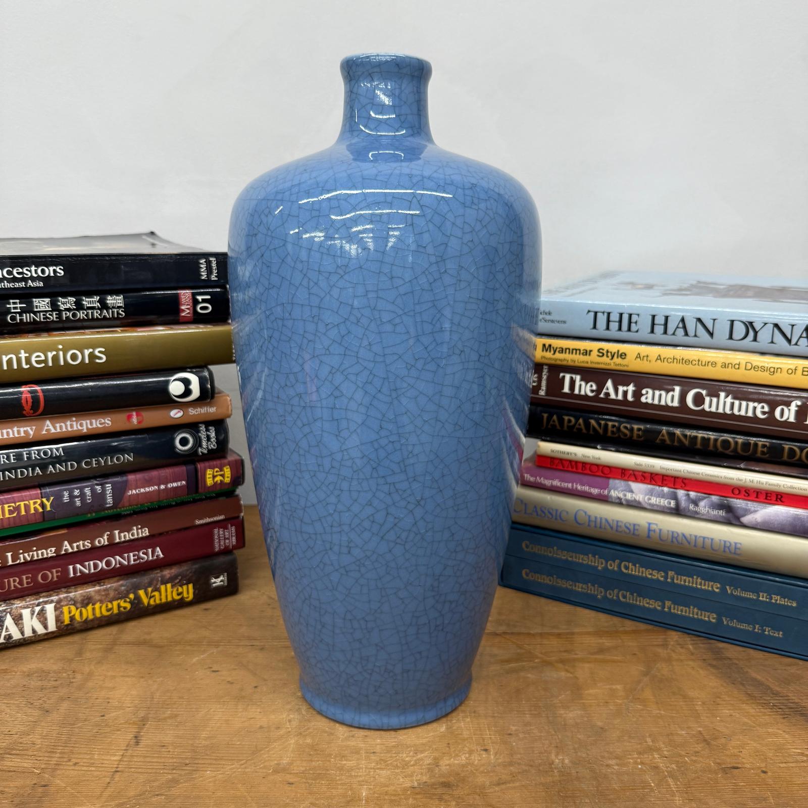 Crackle Blue Glazed Ceramic Vase with Tapered Body, SKU , image 2